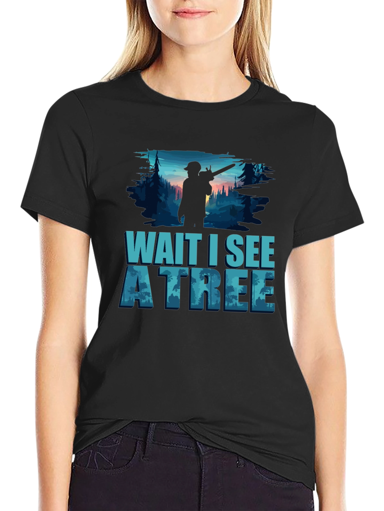 Black Wait I See A Tree Lumberjack T-Shirt view 2