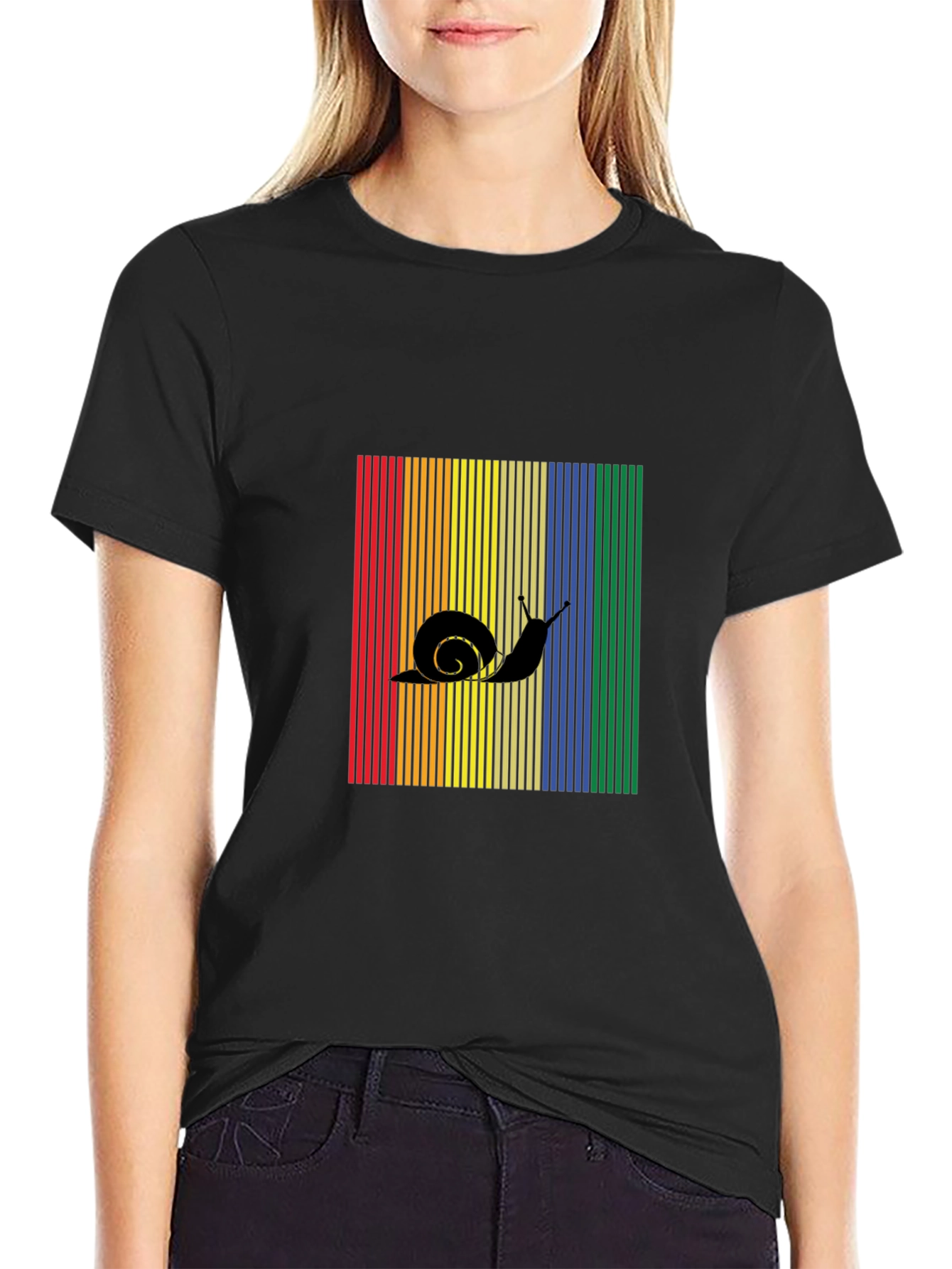 Black Snail Silhouette Rainbow Striped T-Shirt view 2