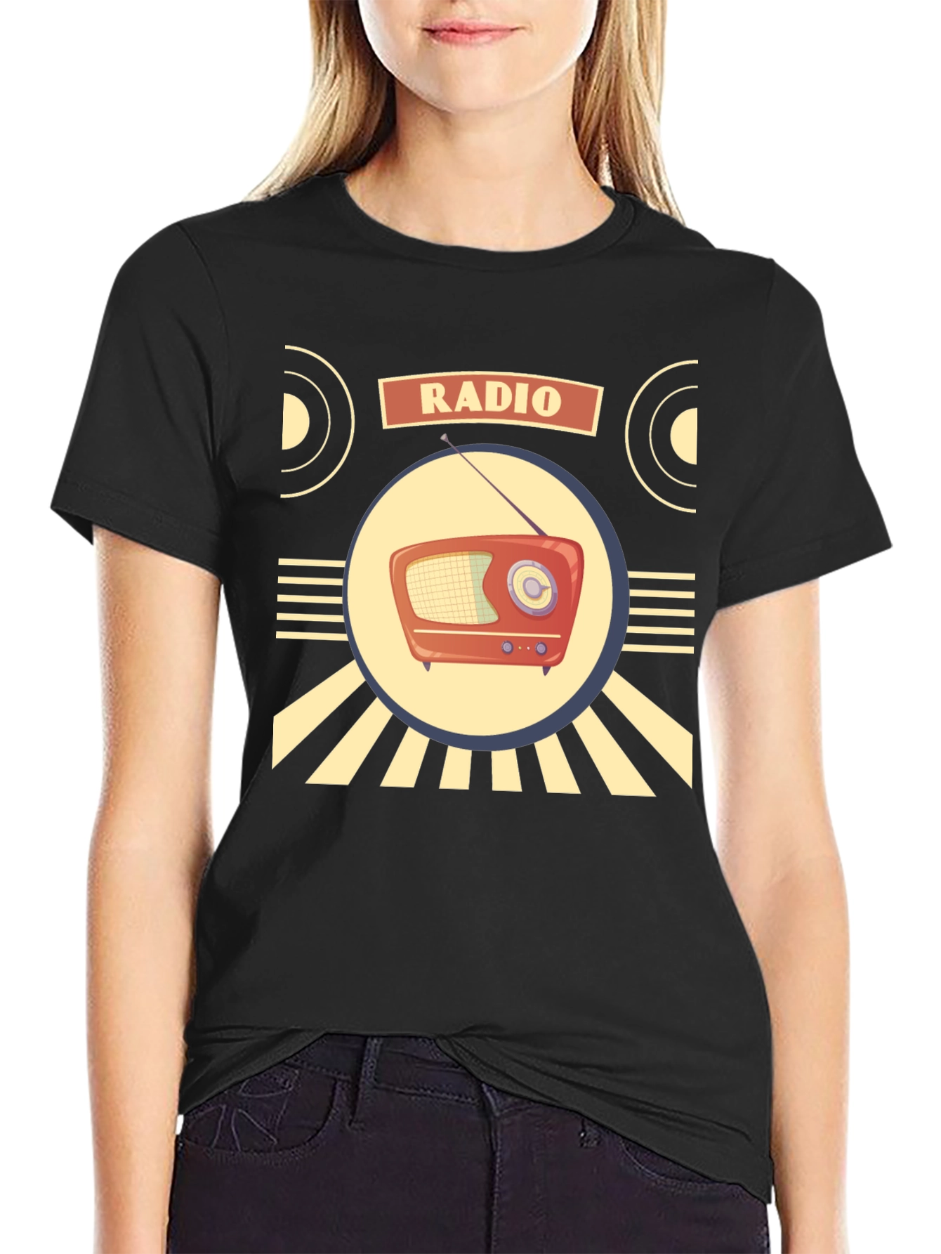 Black Retro Radio T-Shirt - Vintage Style Graphic Tee view 2
