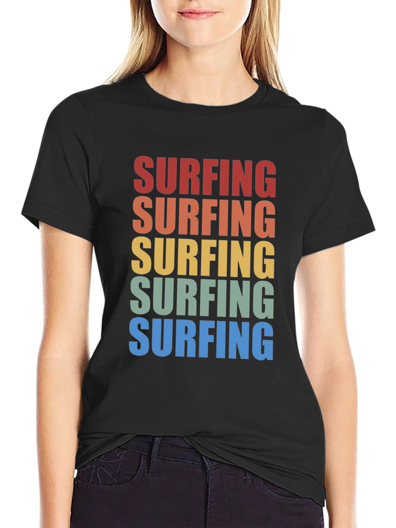 Black Retro Surfing T-Shirt - Vintage Style Surf Tee view 2
