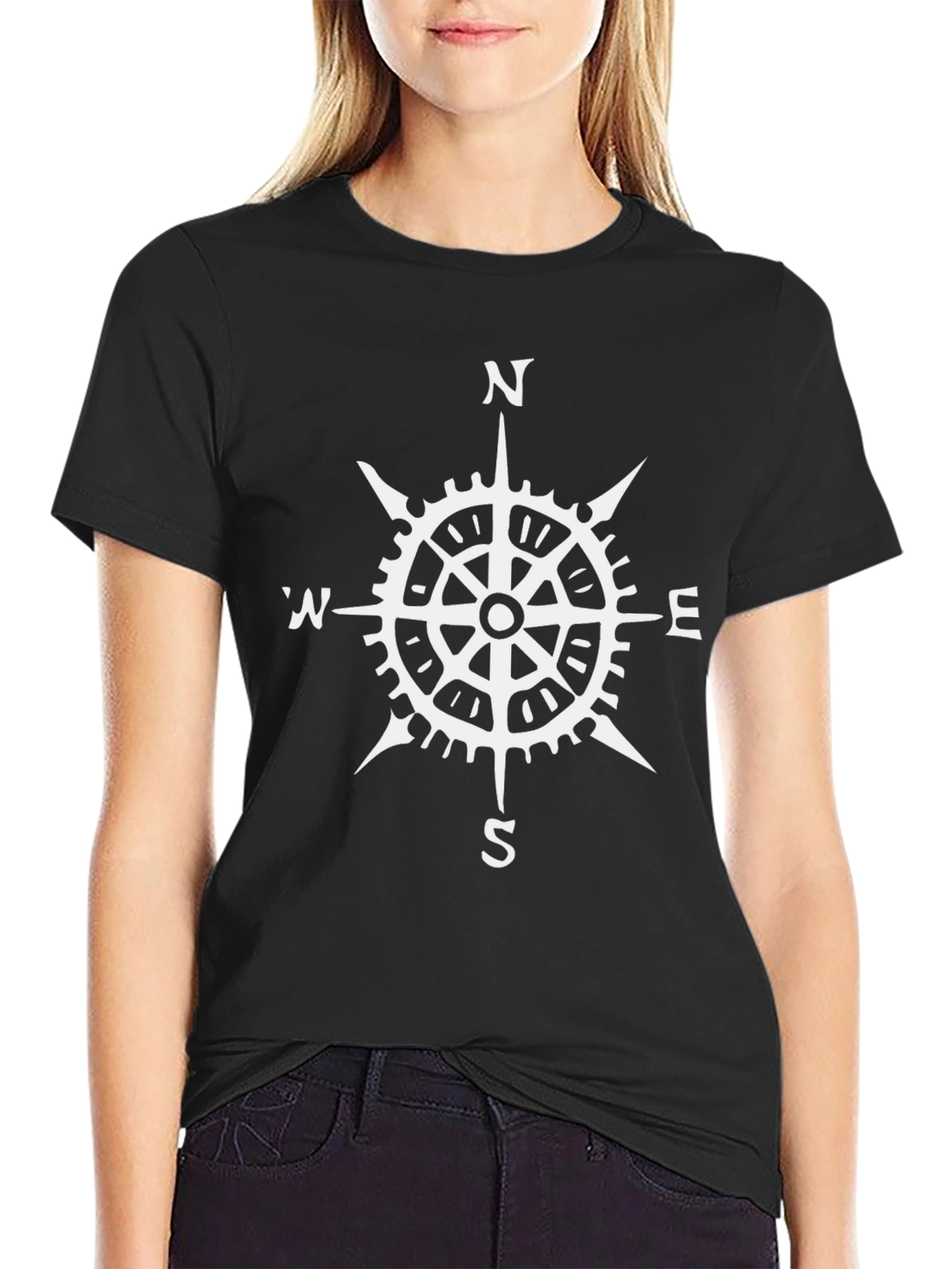 Black Compass Rose Graphic T-Shirt - Black Cotton Tee view 2
