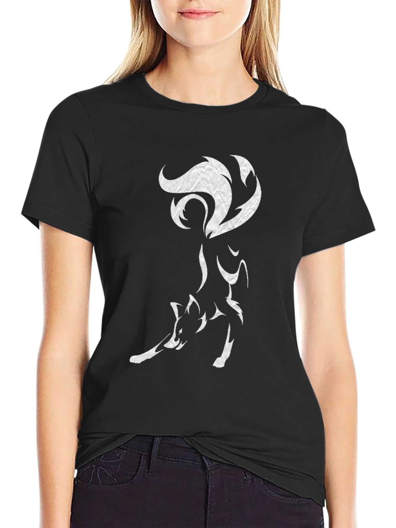 Black Stylish Fox Graphic Tee - Black Cotton Blend view 2