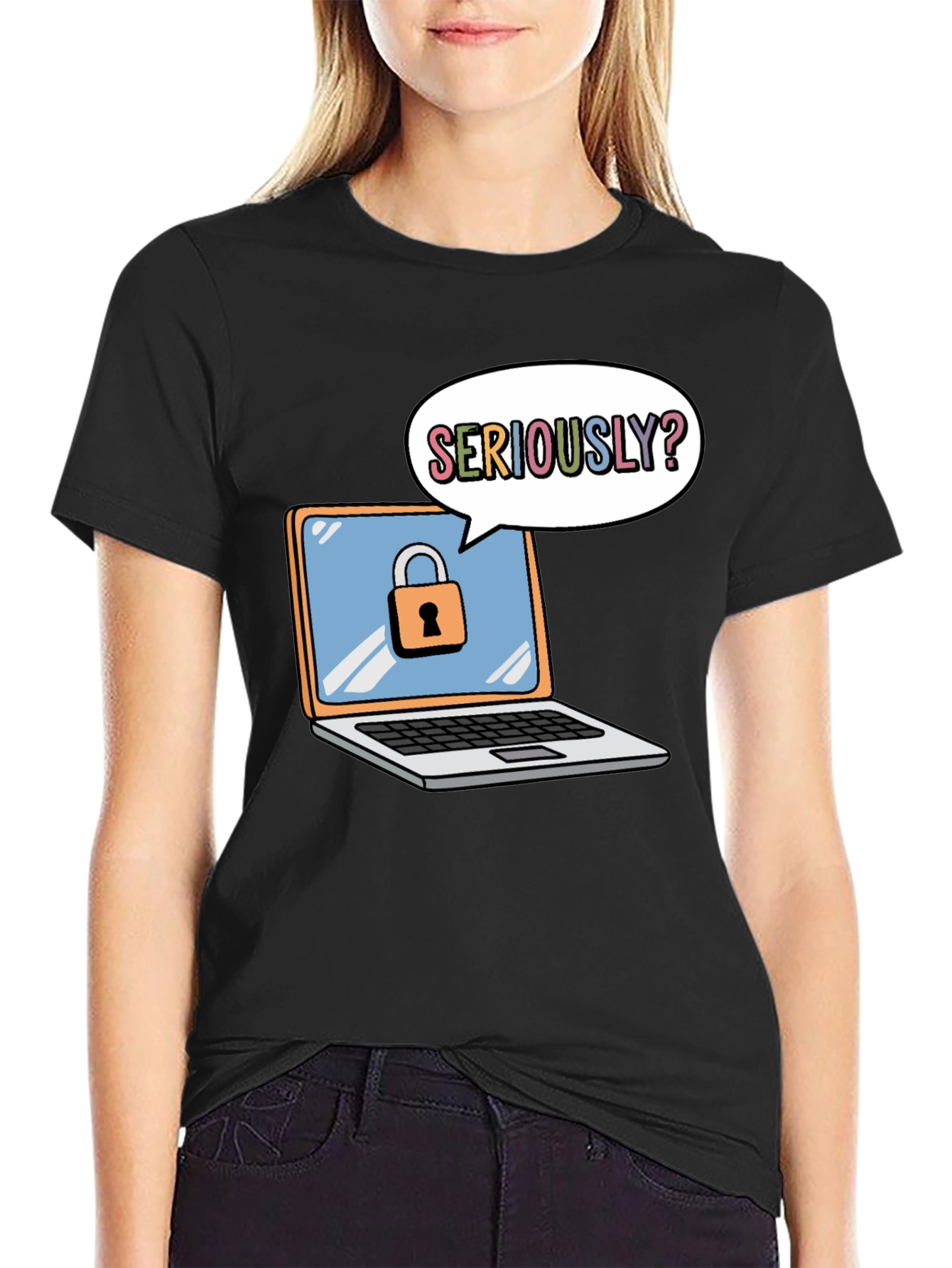 Black Funny Security Laptop T-Shirt view 2