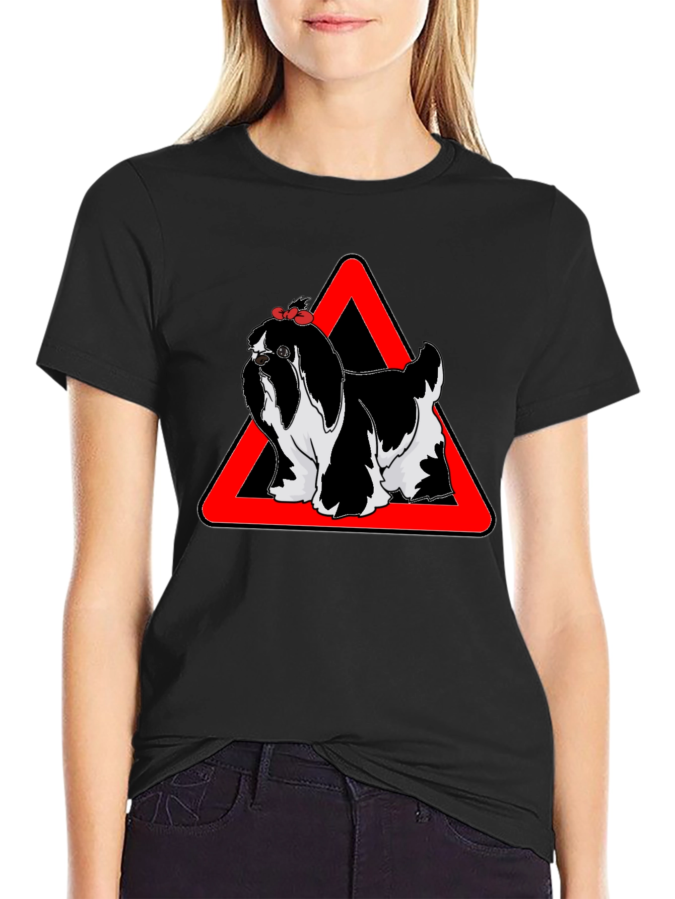 Black Dog Warning T-Shirt, Graphic Tee, Novelty Shirt view 2