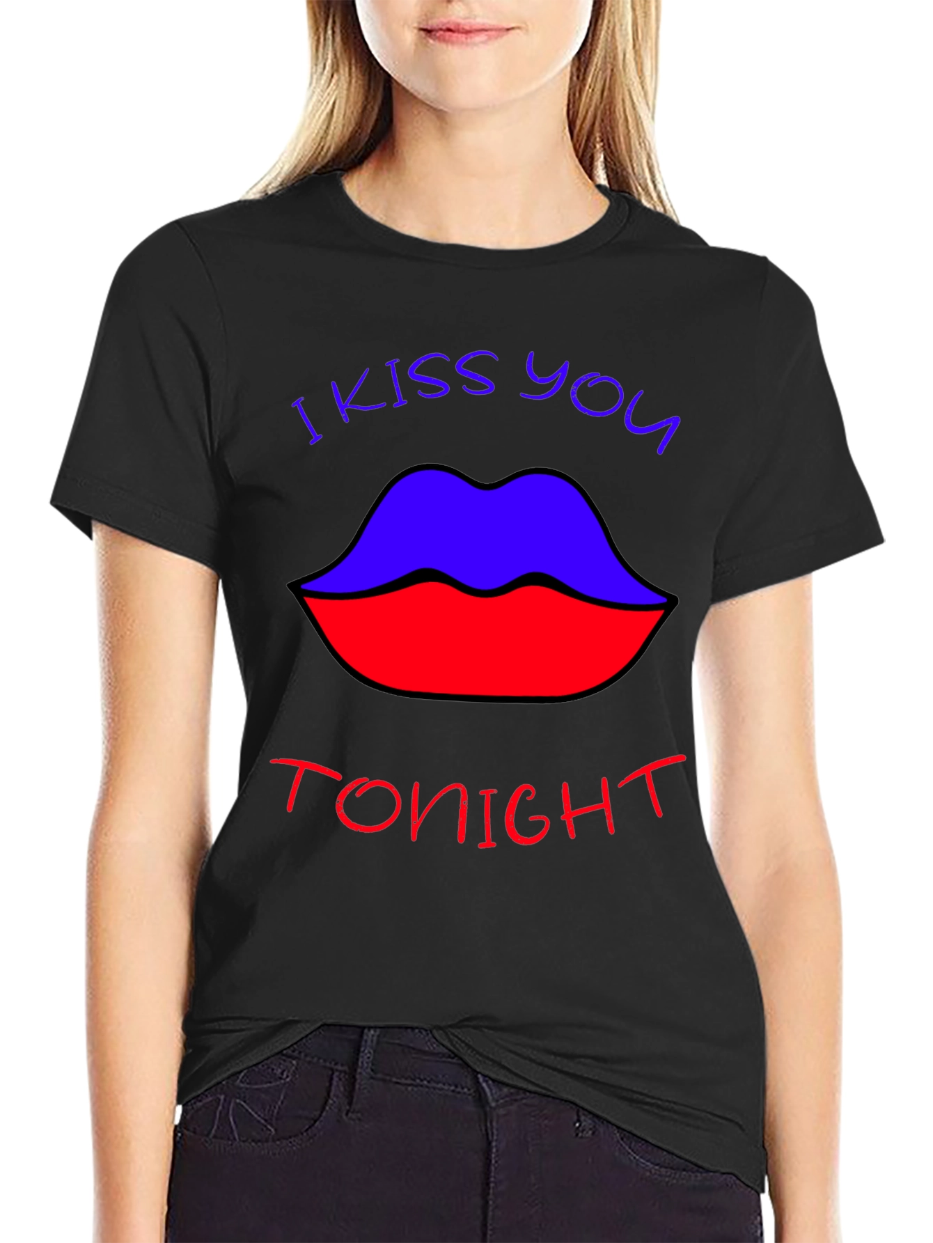 Black I Kiss You Tonight Graphic Tee - Bold Lip Design view 2