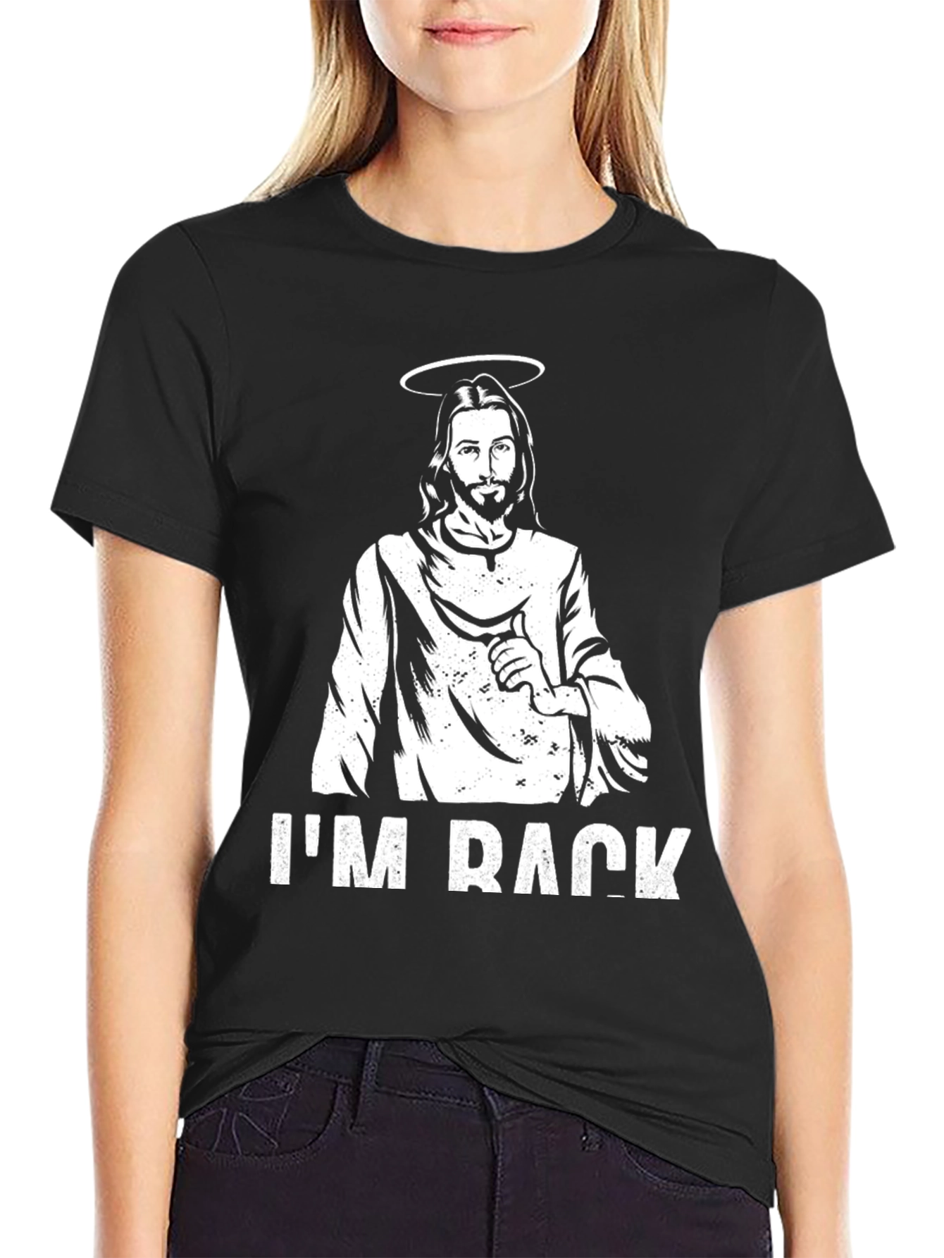 Black Jesus I'm Back Black T-Shirt view 2