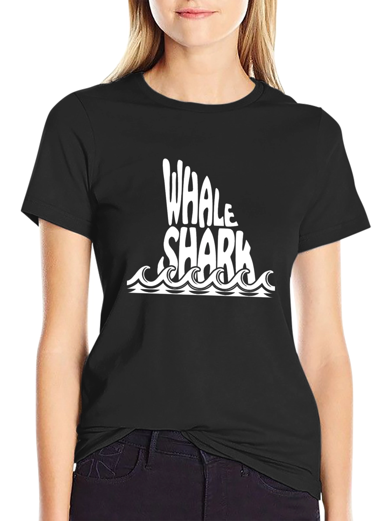 Black Whale Shark Graphic Tee - Black Cotton T-Shirt view 2