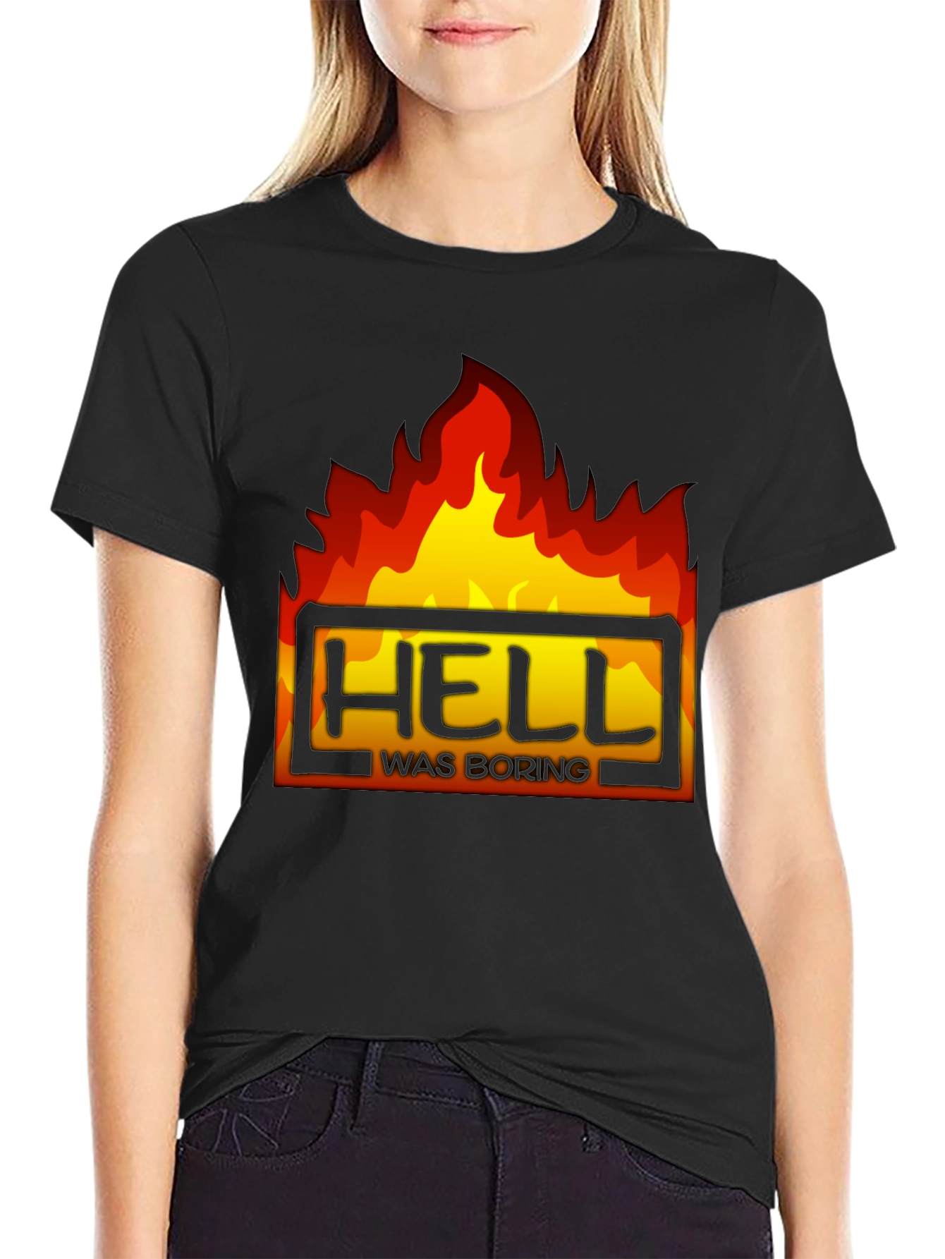 Black Hell Was Boring Graphic Tee - Black T-Shirt view 2