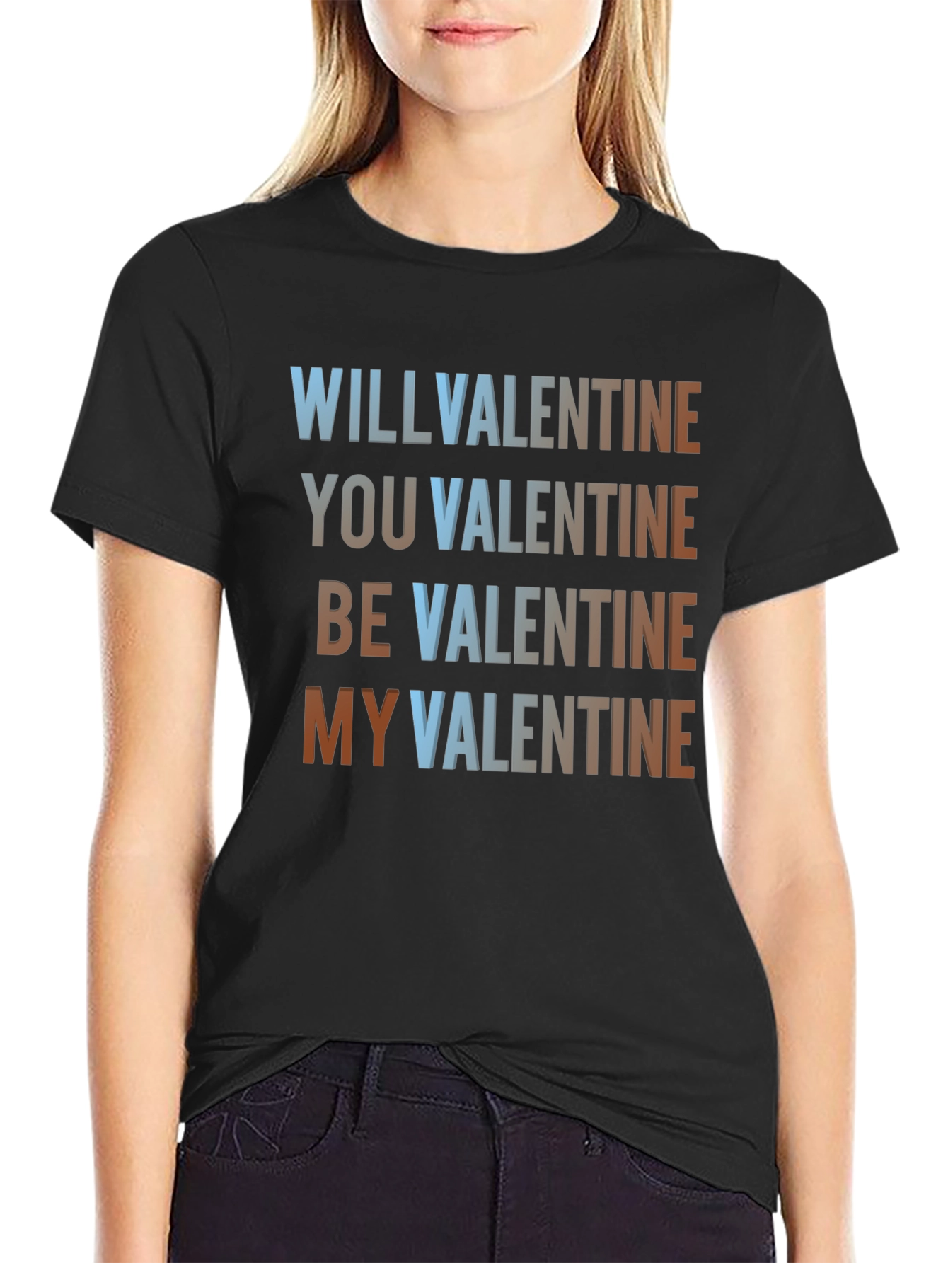 Black Valentine's Day T-Shirt: Will You Be My Valentine? view 2