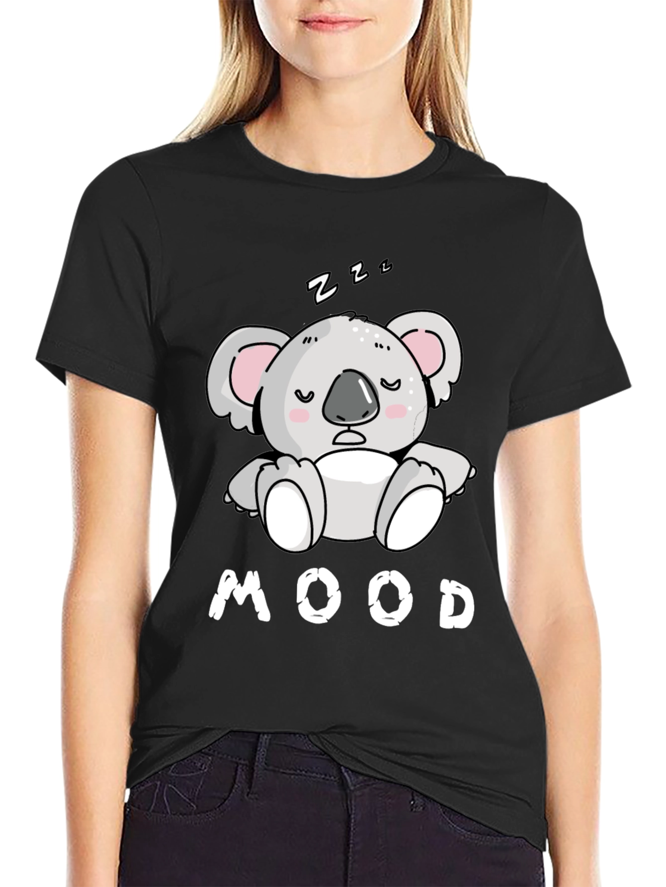 Mood Koala T-Shirt - Black Cotton Tee for Relaxed Days - 2