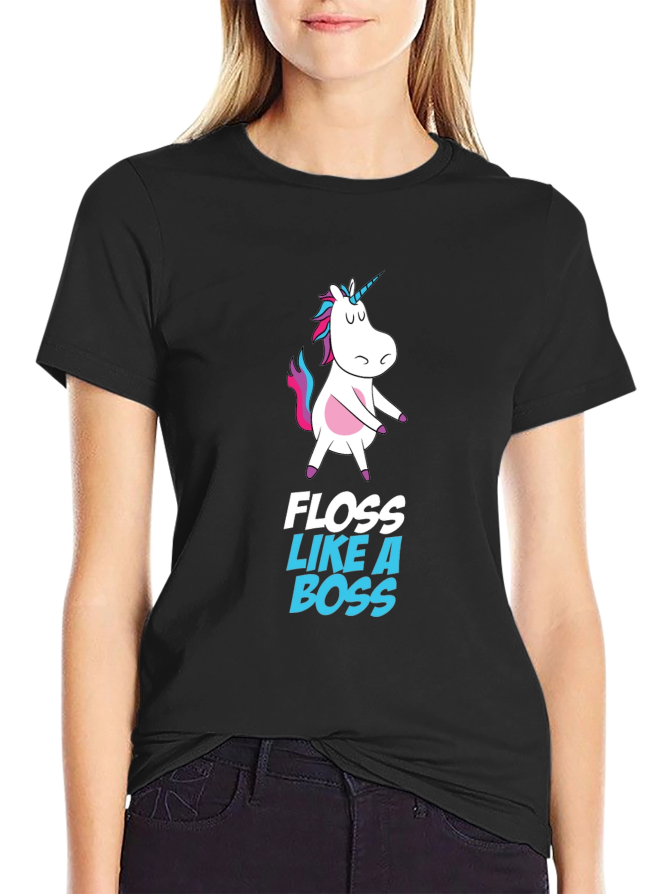 Black Unicorn Floss Like A Boss Black T-Shirt view 2