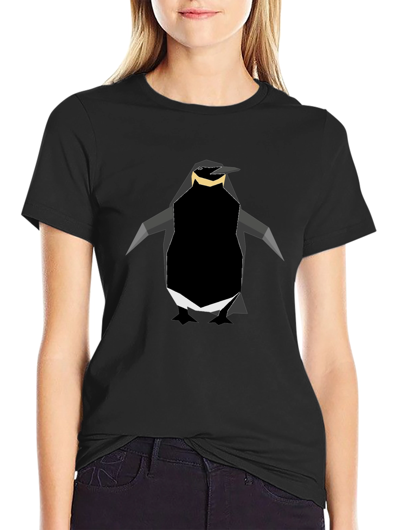 Black Geometric Penguin Graphic Tee - Black view 2