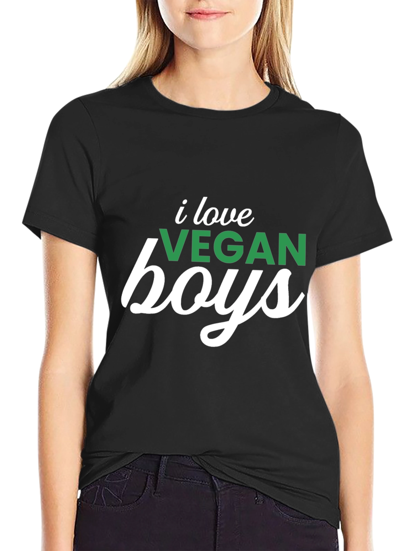 Black I Love Vegan Boys Graphic Tee - Unisex view 2