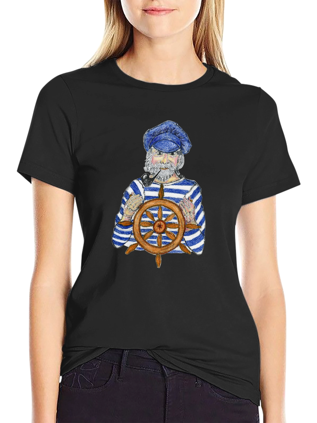 Black Nautical Captain Graphic T-Shirt view 2