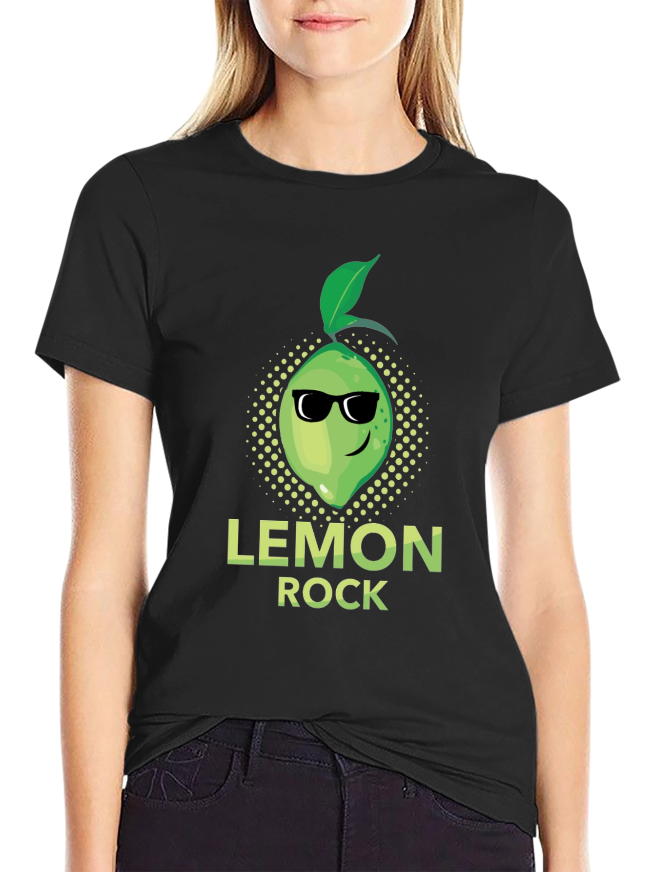 Black Lemon Rock Graphic Tee - Cool Fruit Design T-Shirt view 2