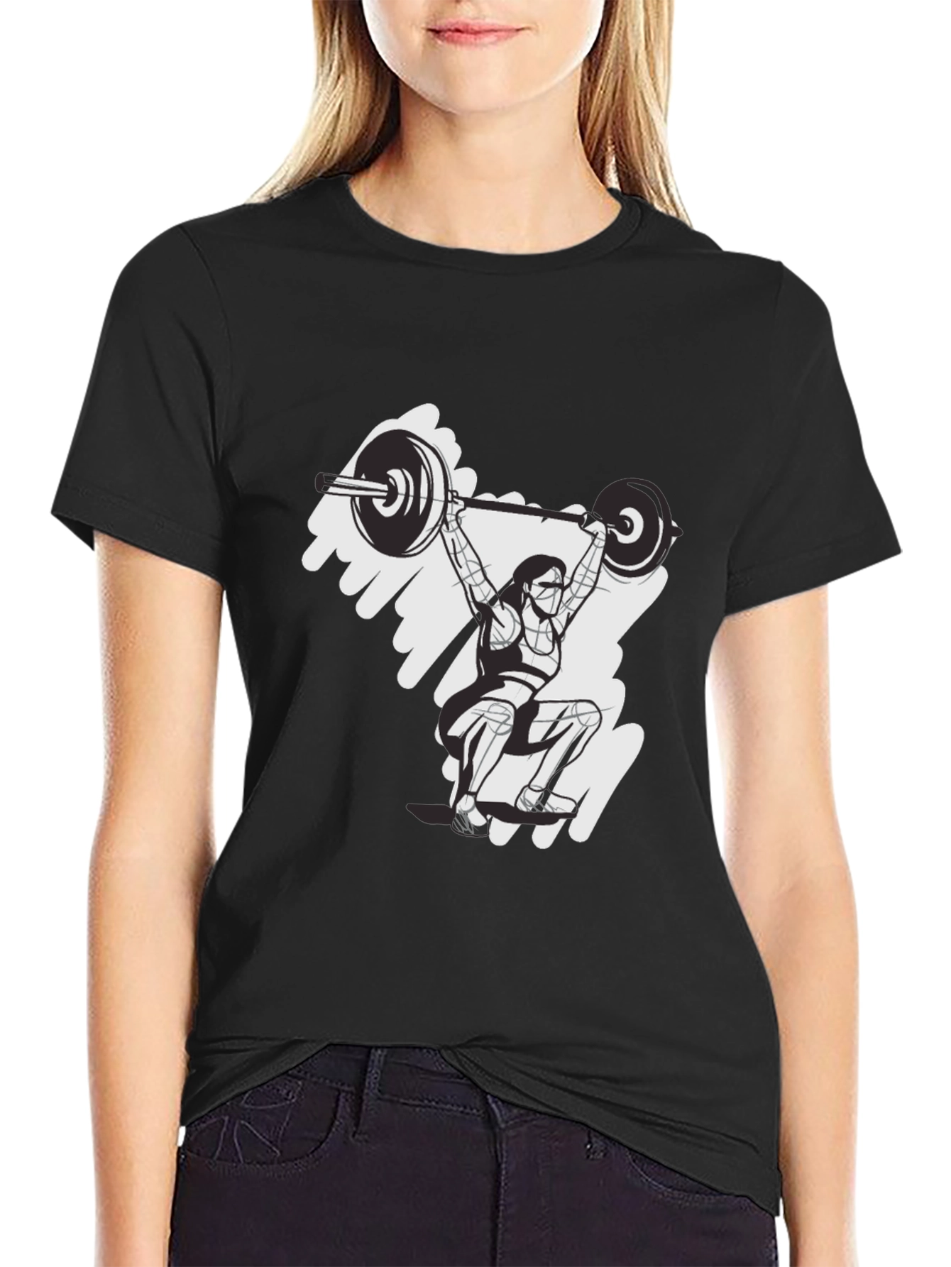 Black Weightlifting Woman Graphic T-Shirt - Black view 2