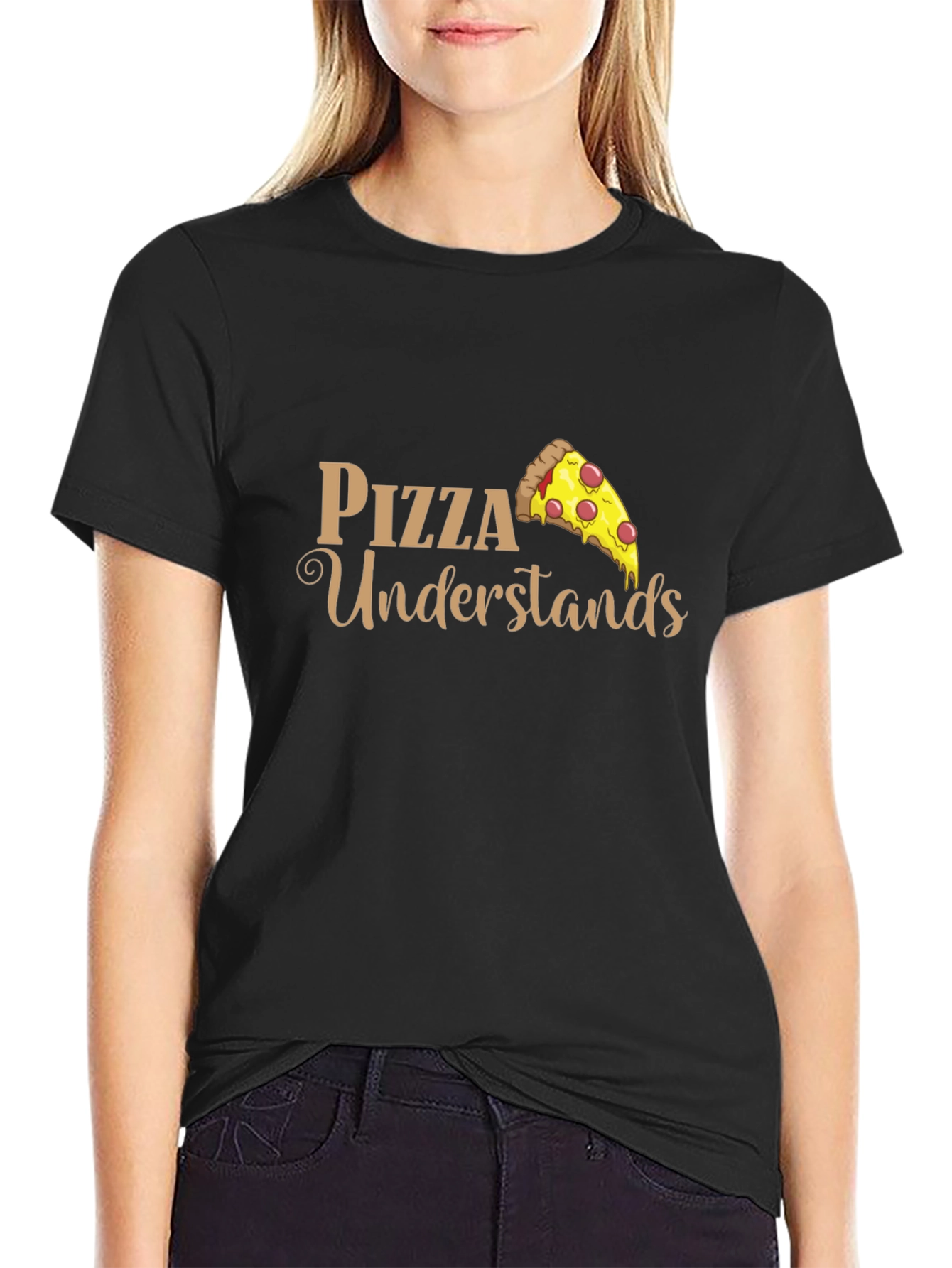 Black Pizza Understands Graphic Tee - Black Cotton Blend Comfort Fit view 2