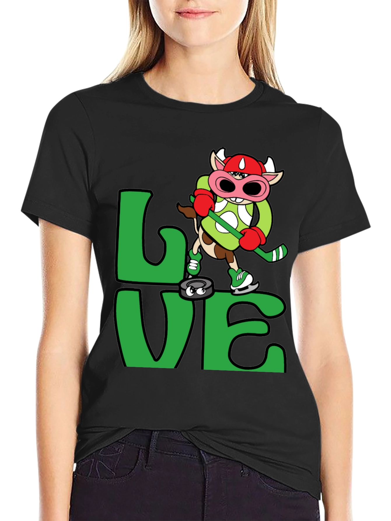 Black Love Hockey Cow T-Shirt Black view 2