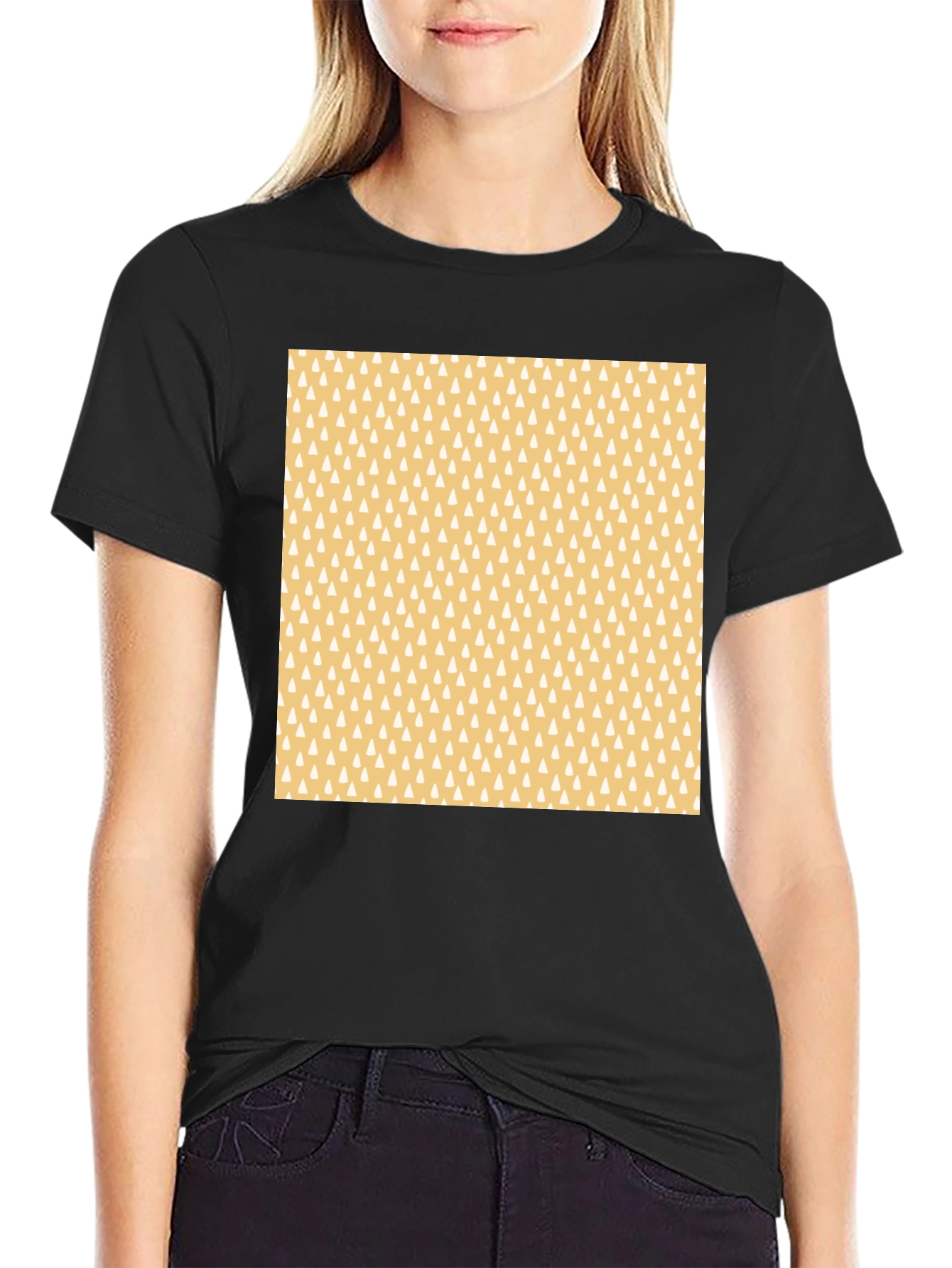Patterned Tee - Black Crewneck Cotton Blend - 2