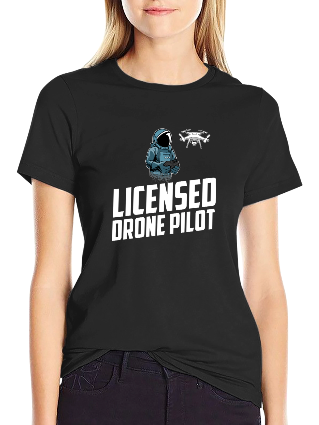 Black Licensed Drone Pilot Graphic T-Shirt view 2