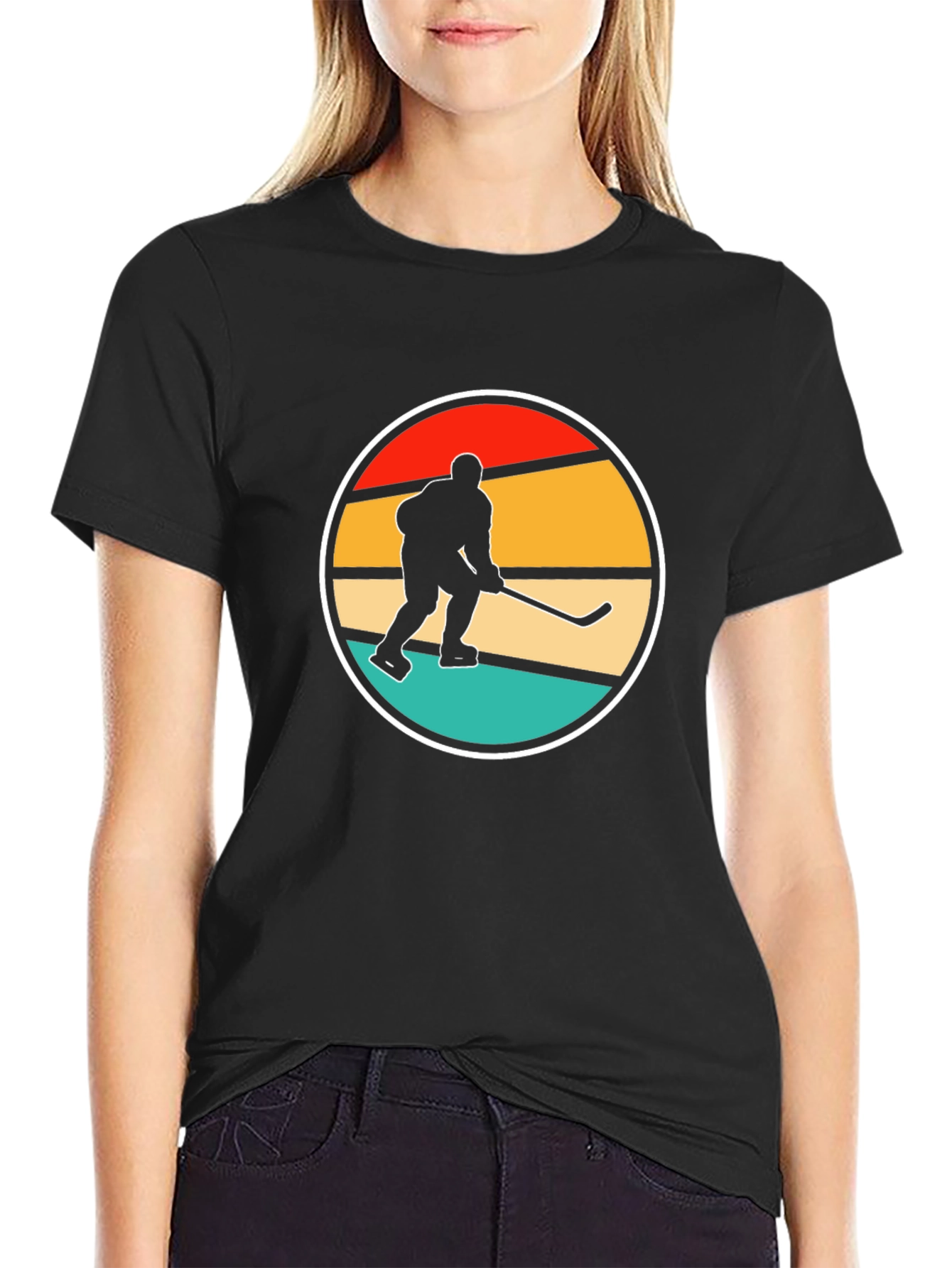 Black Retro Hockey Player Graphic Tee view 2