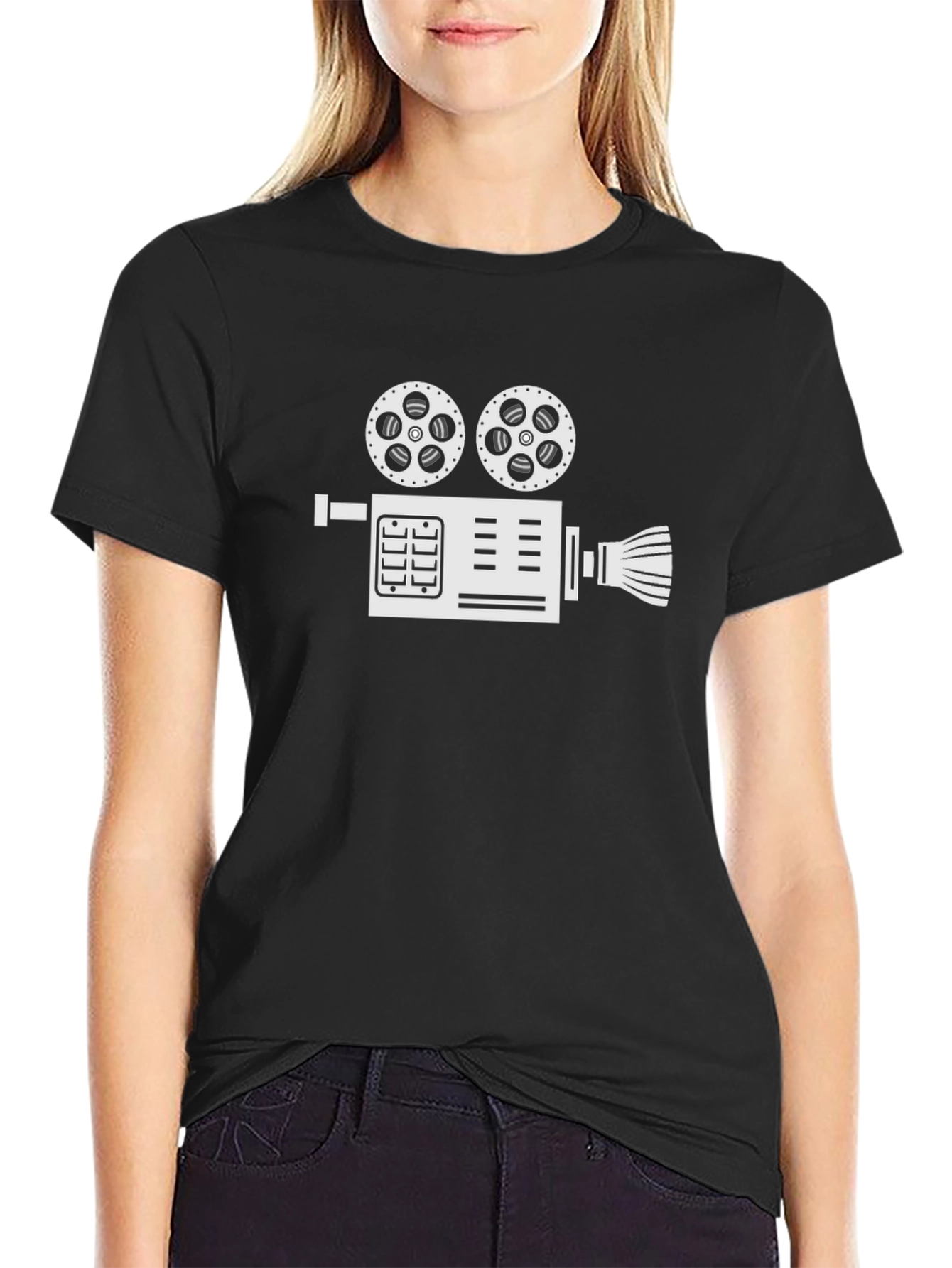 Black Retro Movie Camera Graphic Tee - Black view 2