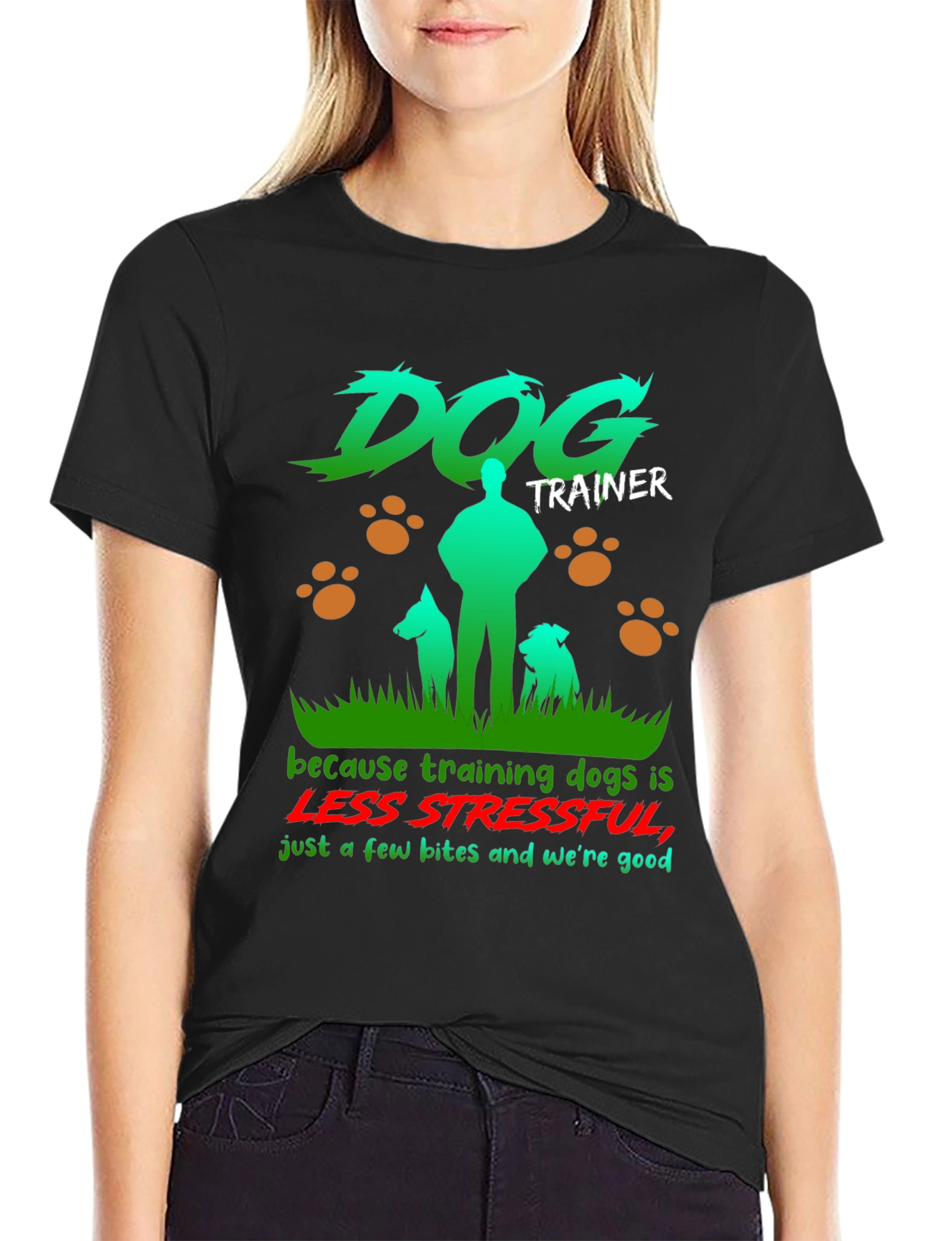 Black Dog Trainer T-Shirt - Less Stressful Funny Graphic Tee view 2