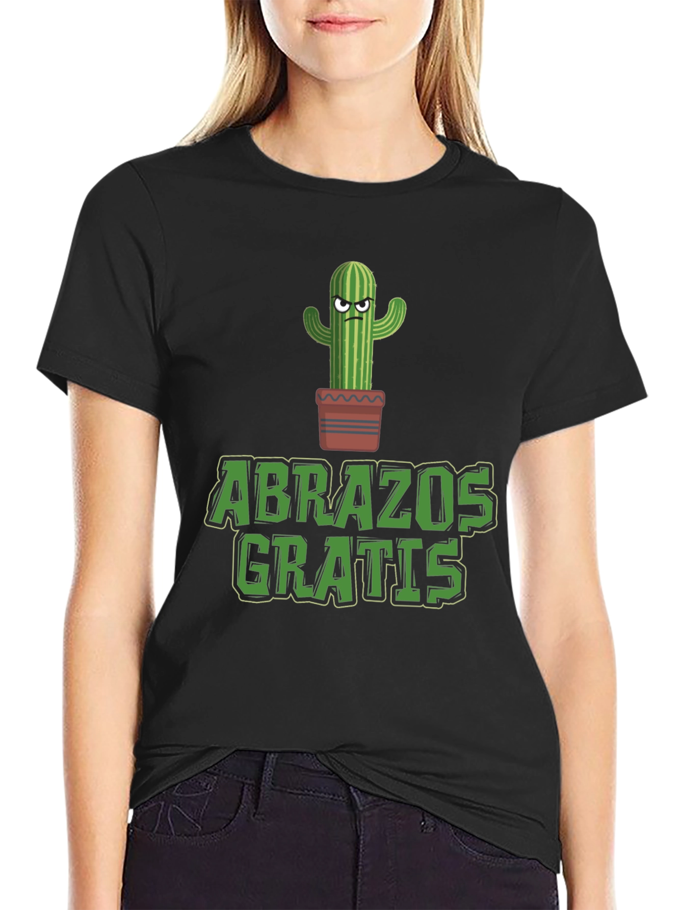 Black Funny Cactus 'Abrazos Gratis' Graphic T-Shirt view 2