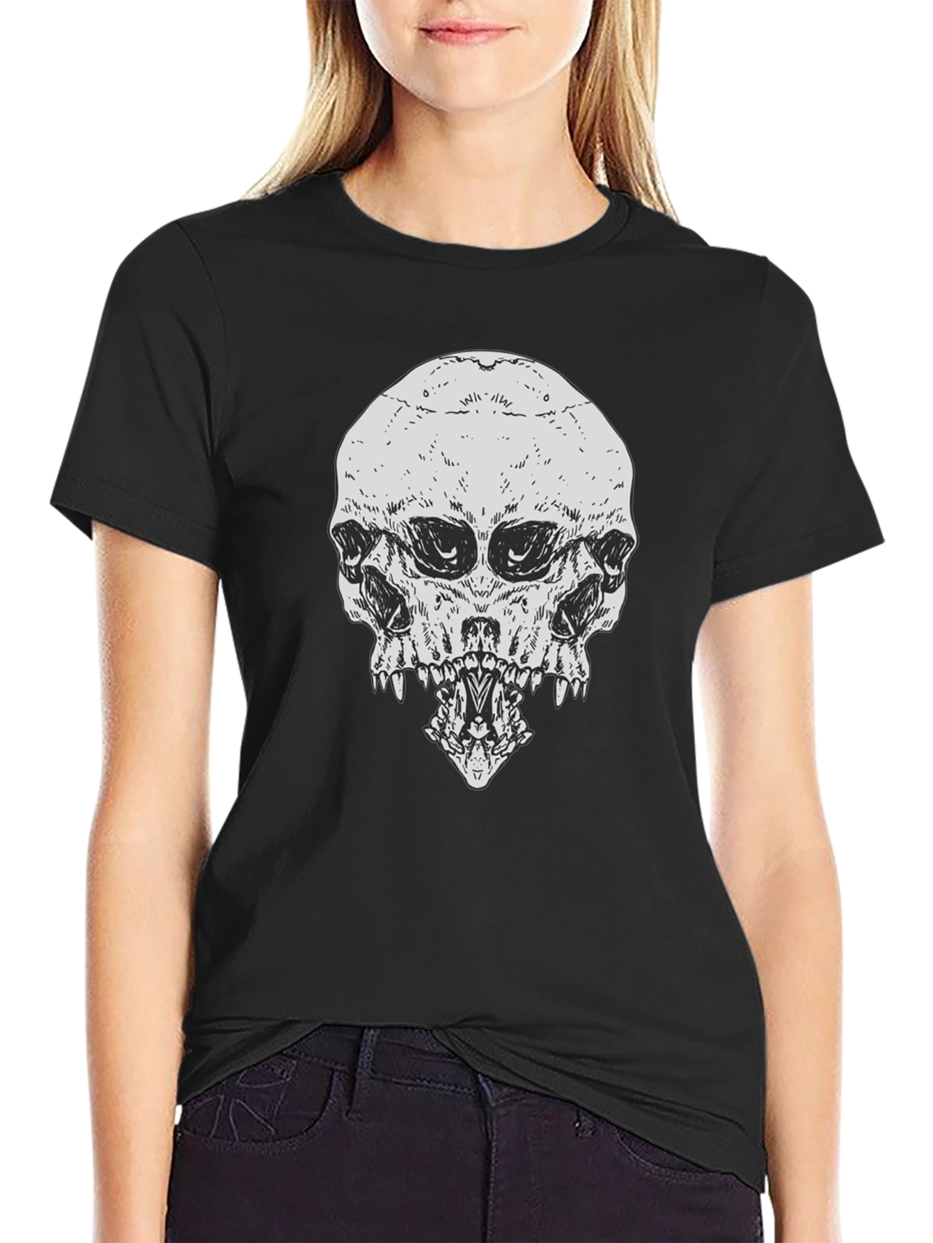 Black Skull Graphic Print T-Shirt view 2