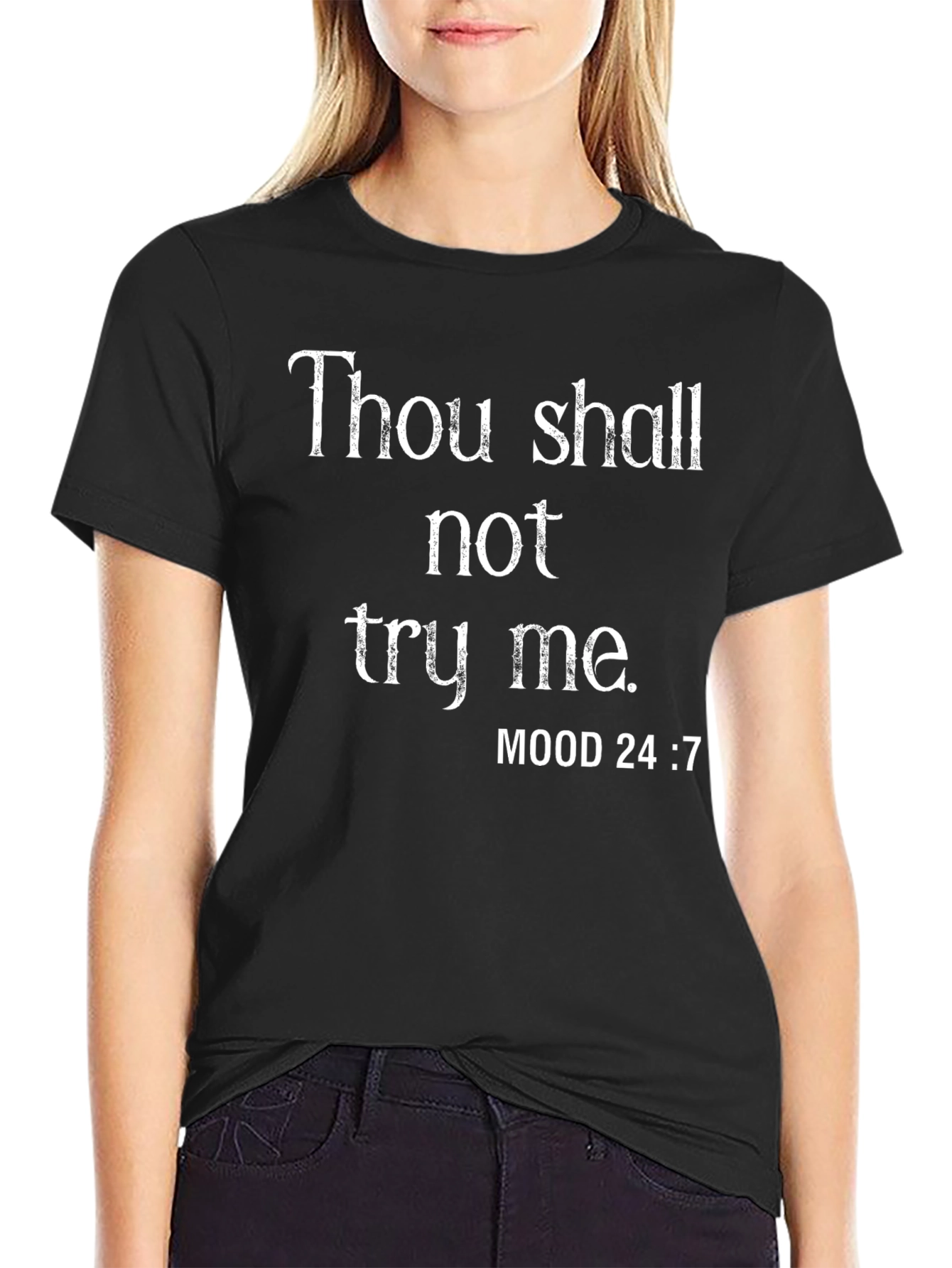 Black Thou Shalt Not Try Me T-Shirt - Black Cotton Blend view 2