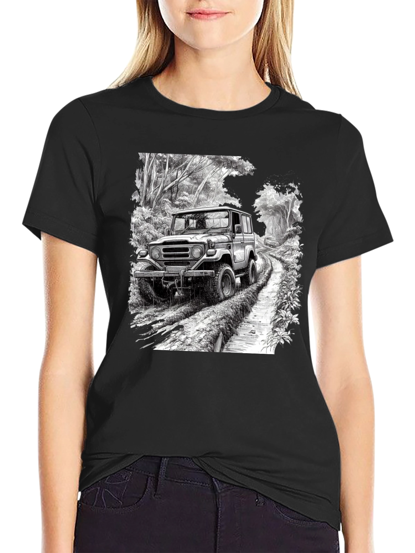 Black Off-Road Vehicle Graphic Tee - Black Cotton Blend view 2