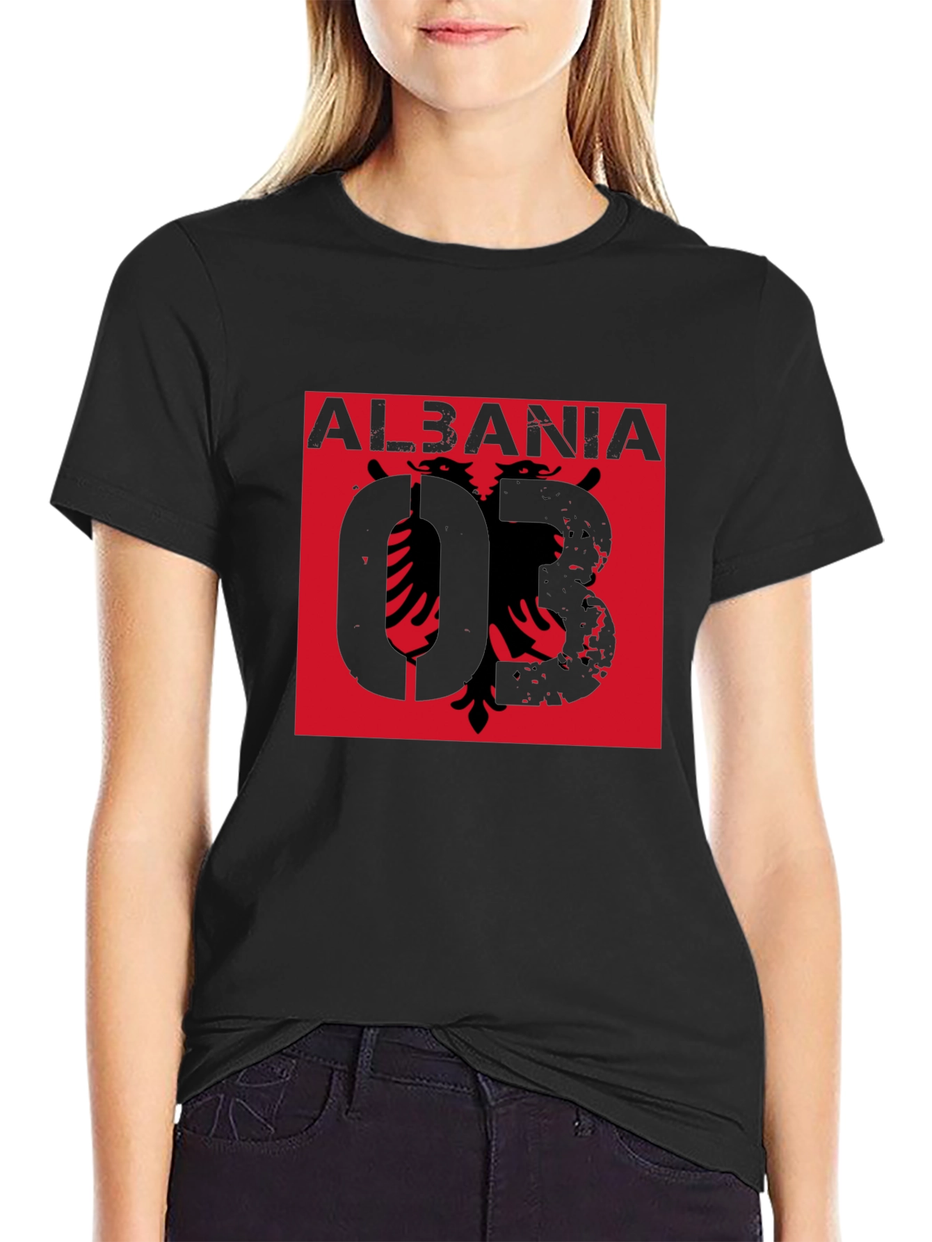 Black Albania Eagle Graphic T-Shirt - Black Short Sleeve Tee view 2