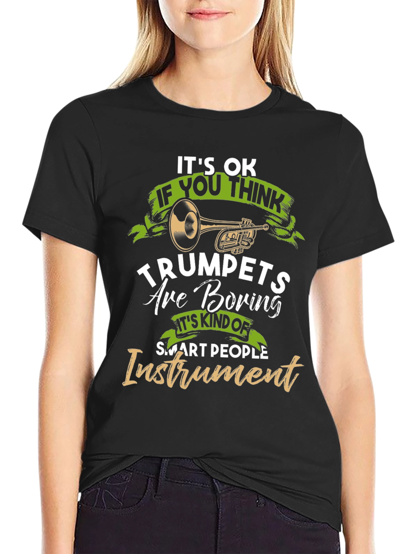 Black Funny Trumpet Player Graphic T-Shirt view 2