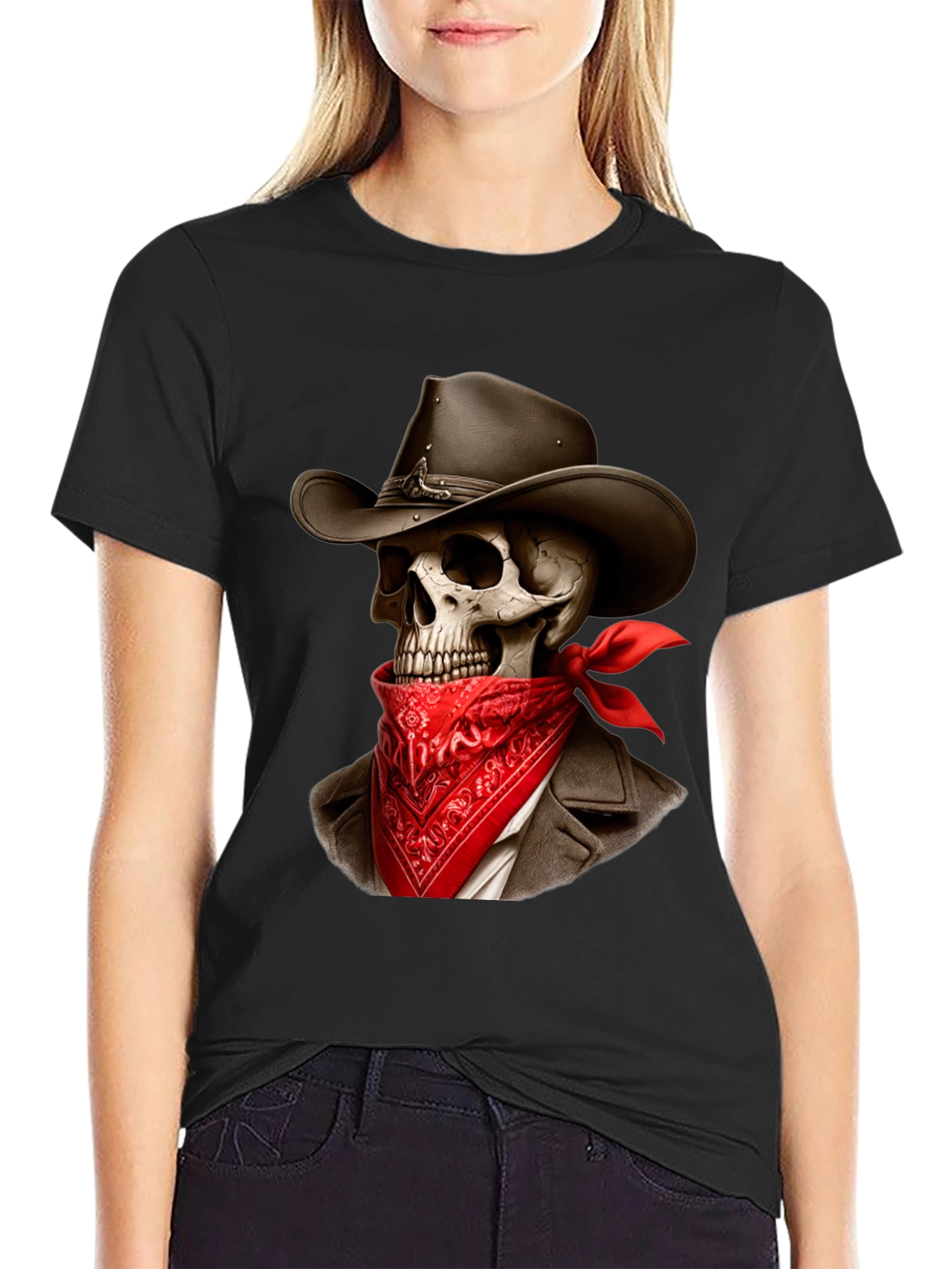 Black Cowboy Skeleton Graphic Tee - Western Style Shirt view 2