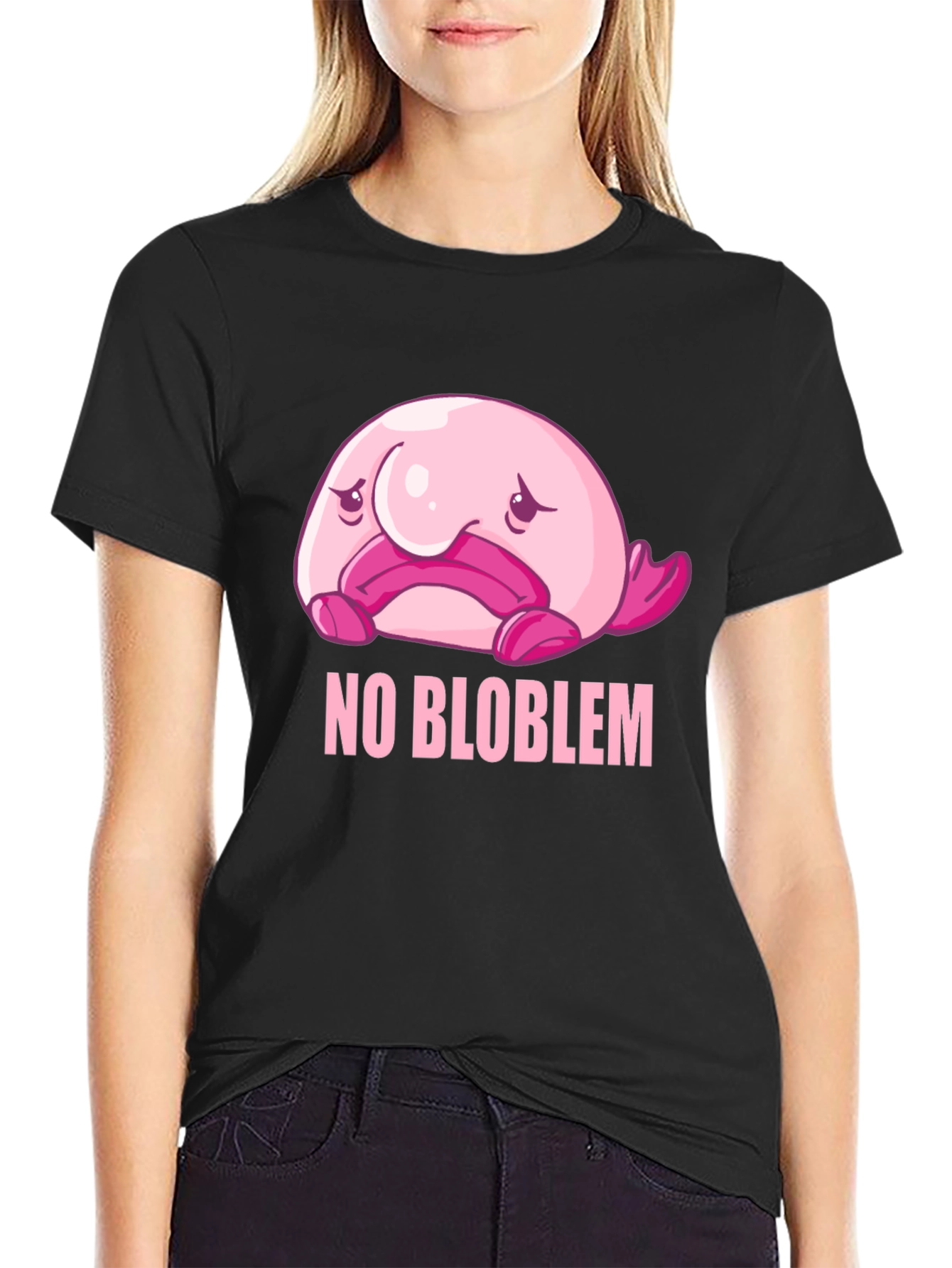 Black No Blob-lem T-Shirt - Funny Blobfish Graphic Tee view 2
