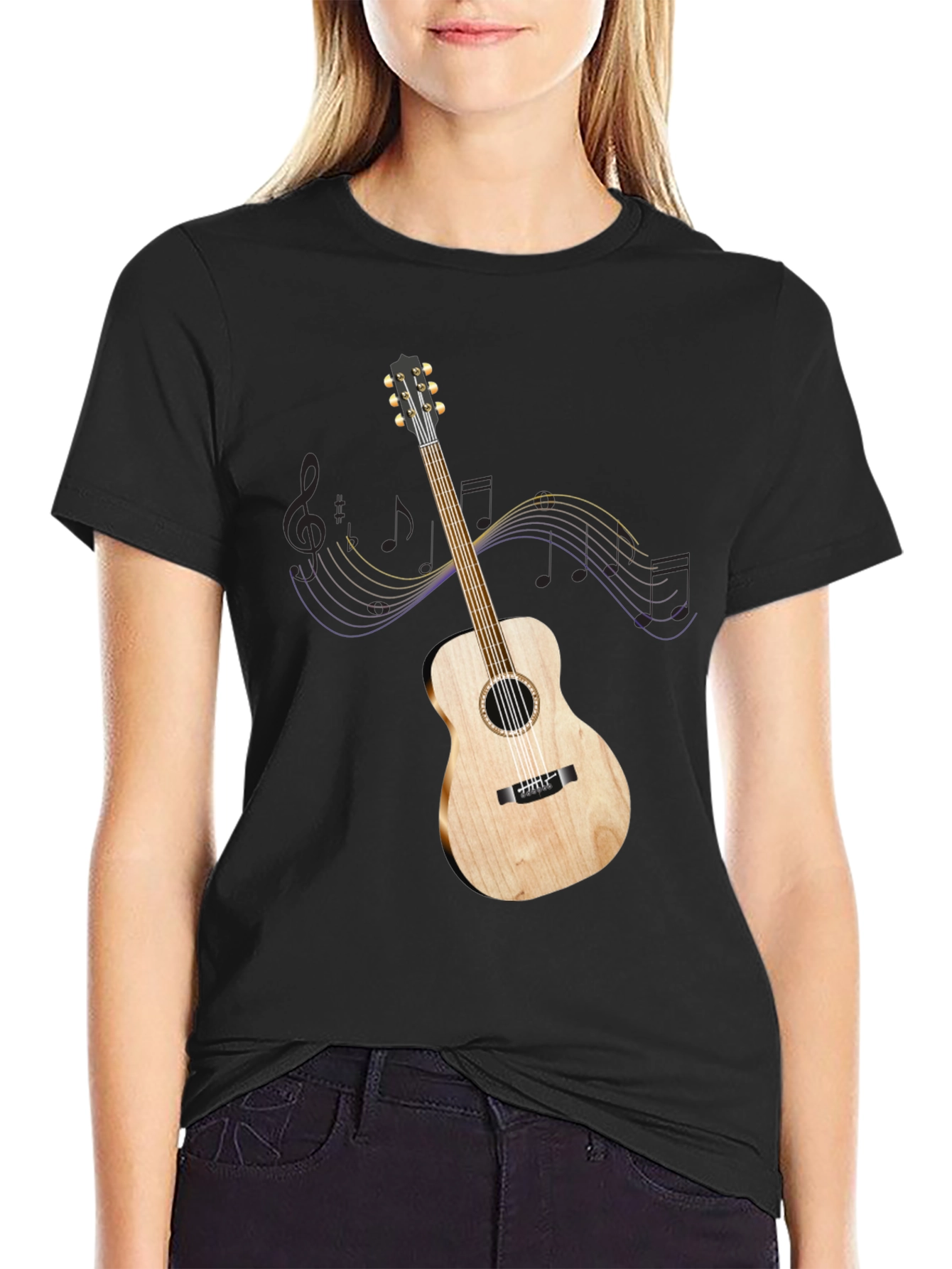 Black Acoustic Guitar Graphic Tee - Music Lover Shirt view 2