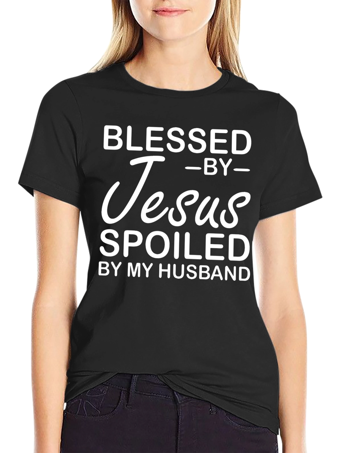 Black Blessed By Jesus, Spoiled By My Husband T-Shirt view 2