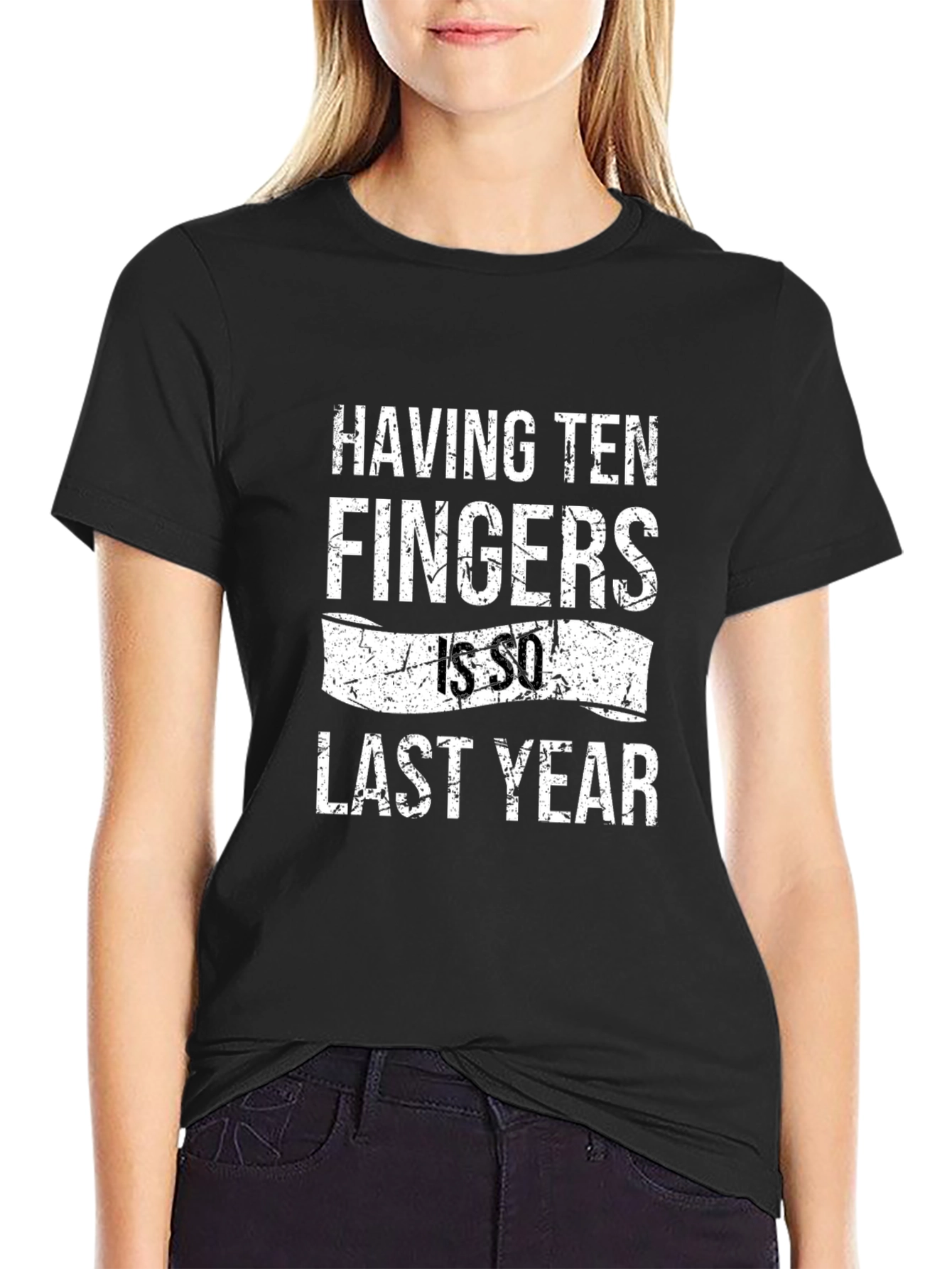 Black Funny "Having Ten Fingers Is So Last Year" Graphic T-Shirt view 2