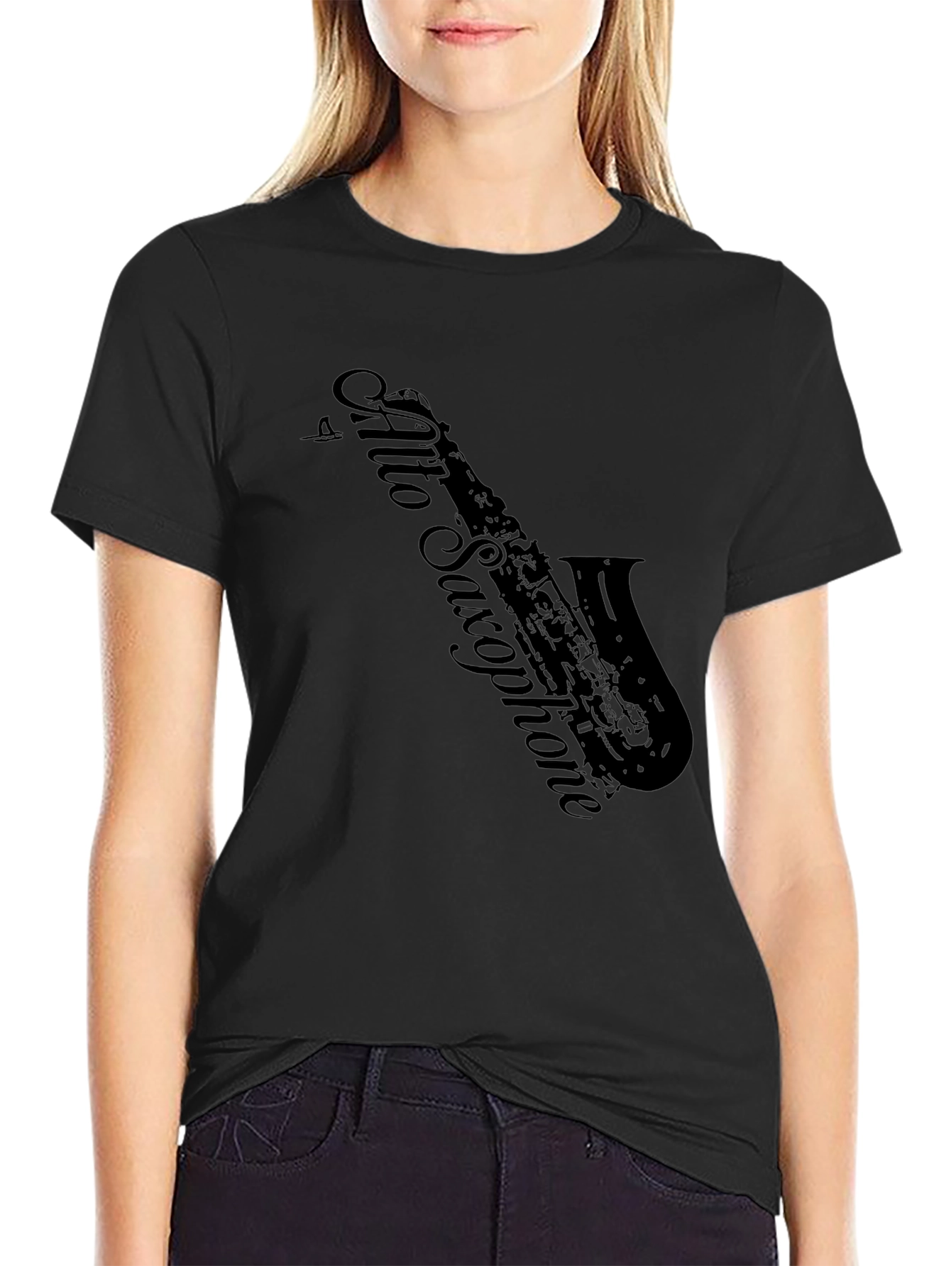 Black Alto Saxophone Graphic T-Shirt - Musician Tee view 2