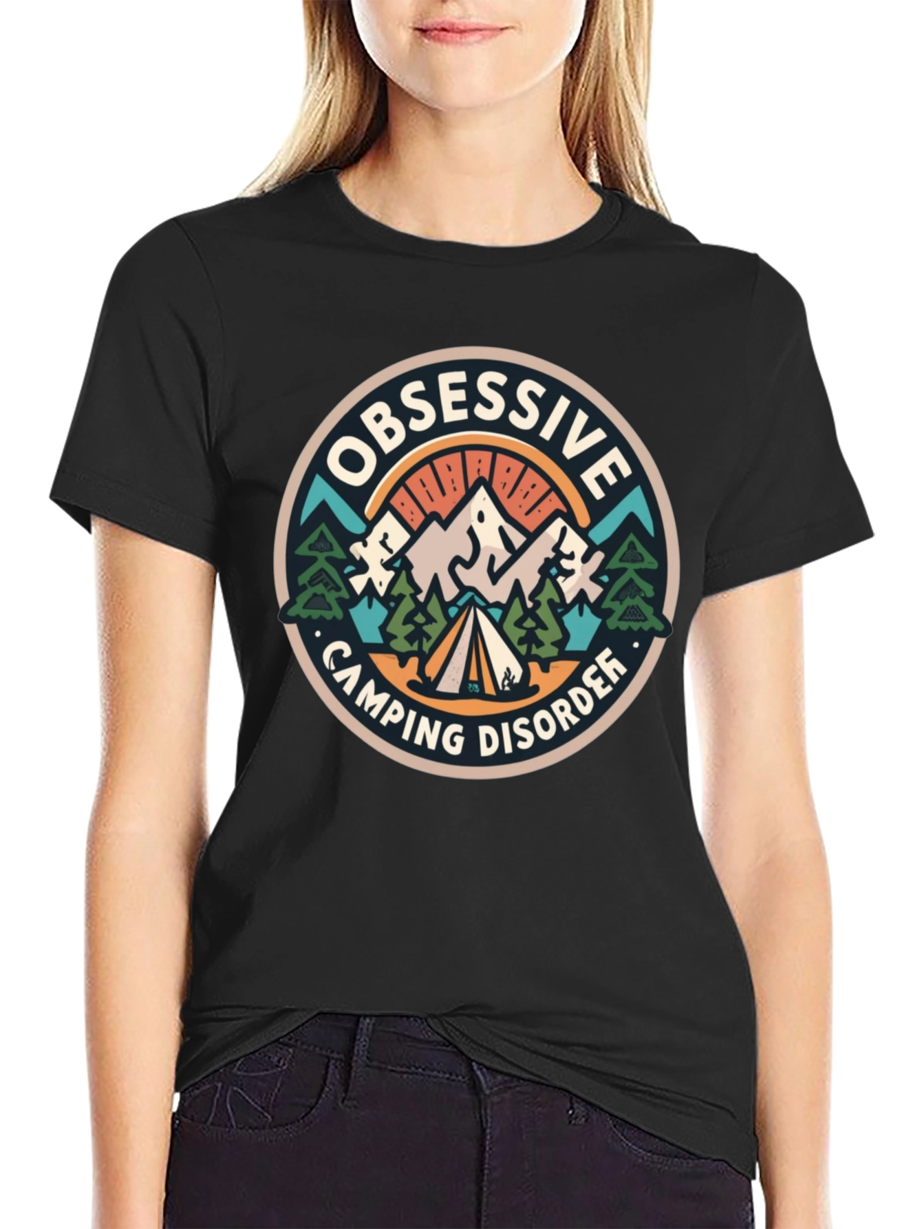 Black Obsessive Camping Disorder Black T-Shirt view 2