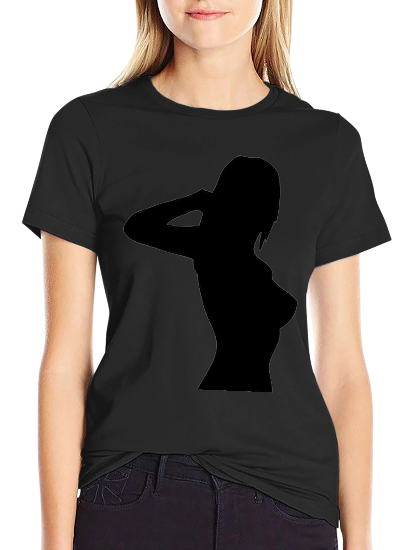 Black Sleek Black T-Shirt with Silhouette Design view 2