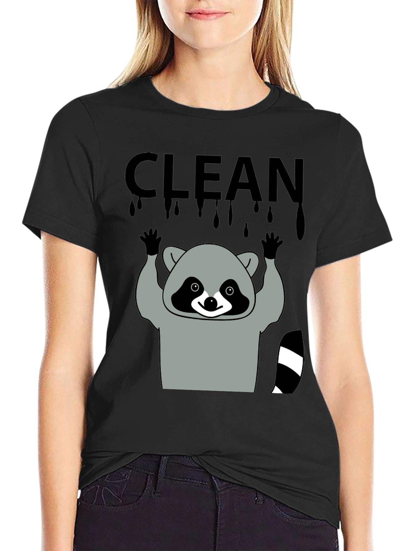 Black Clean Raccoon Graphic Tee view 2