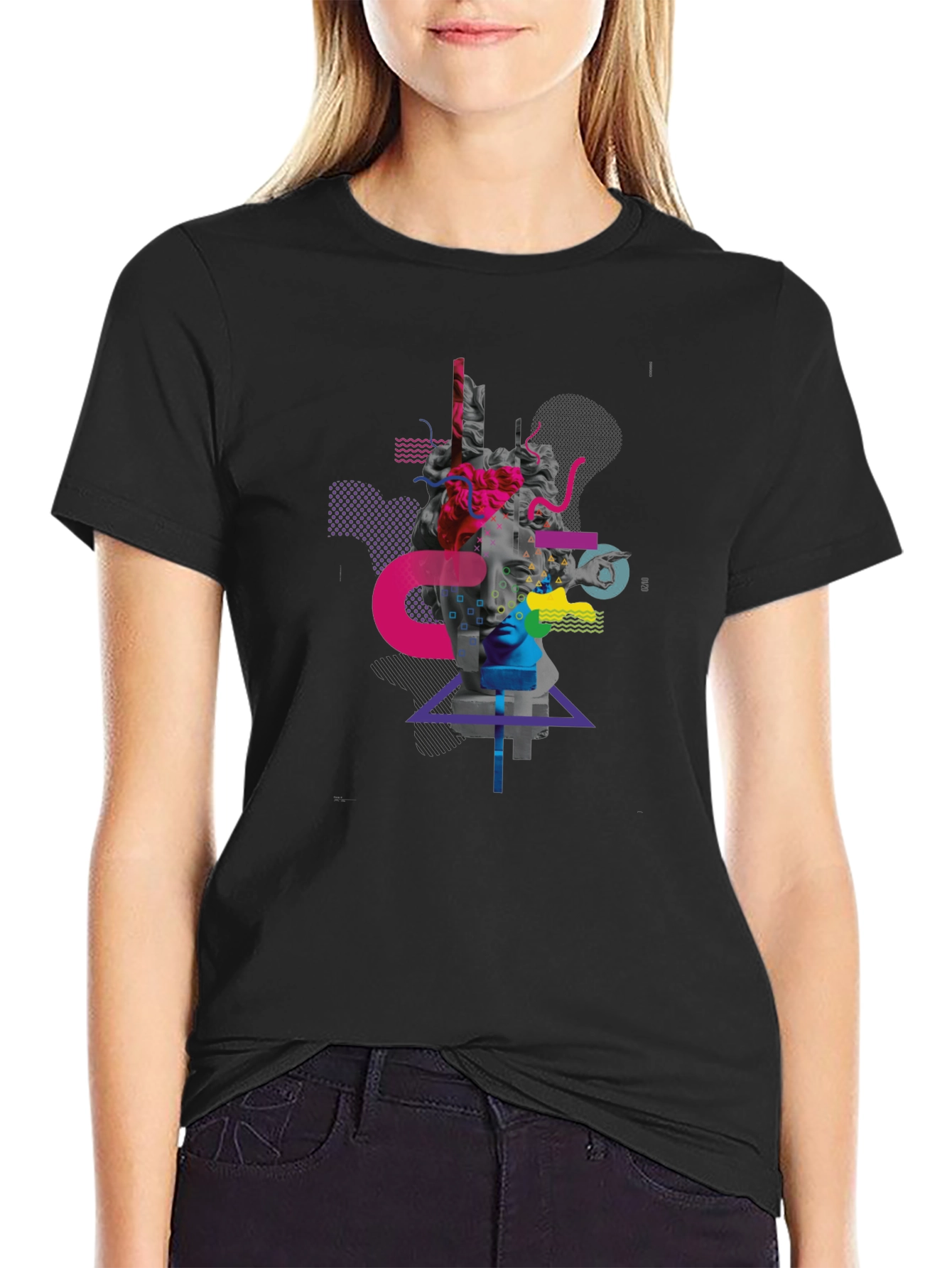 Black Abstract Statue Graphic Tee - Modern Art Shirt view 2