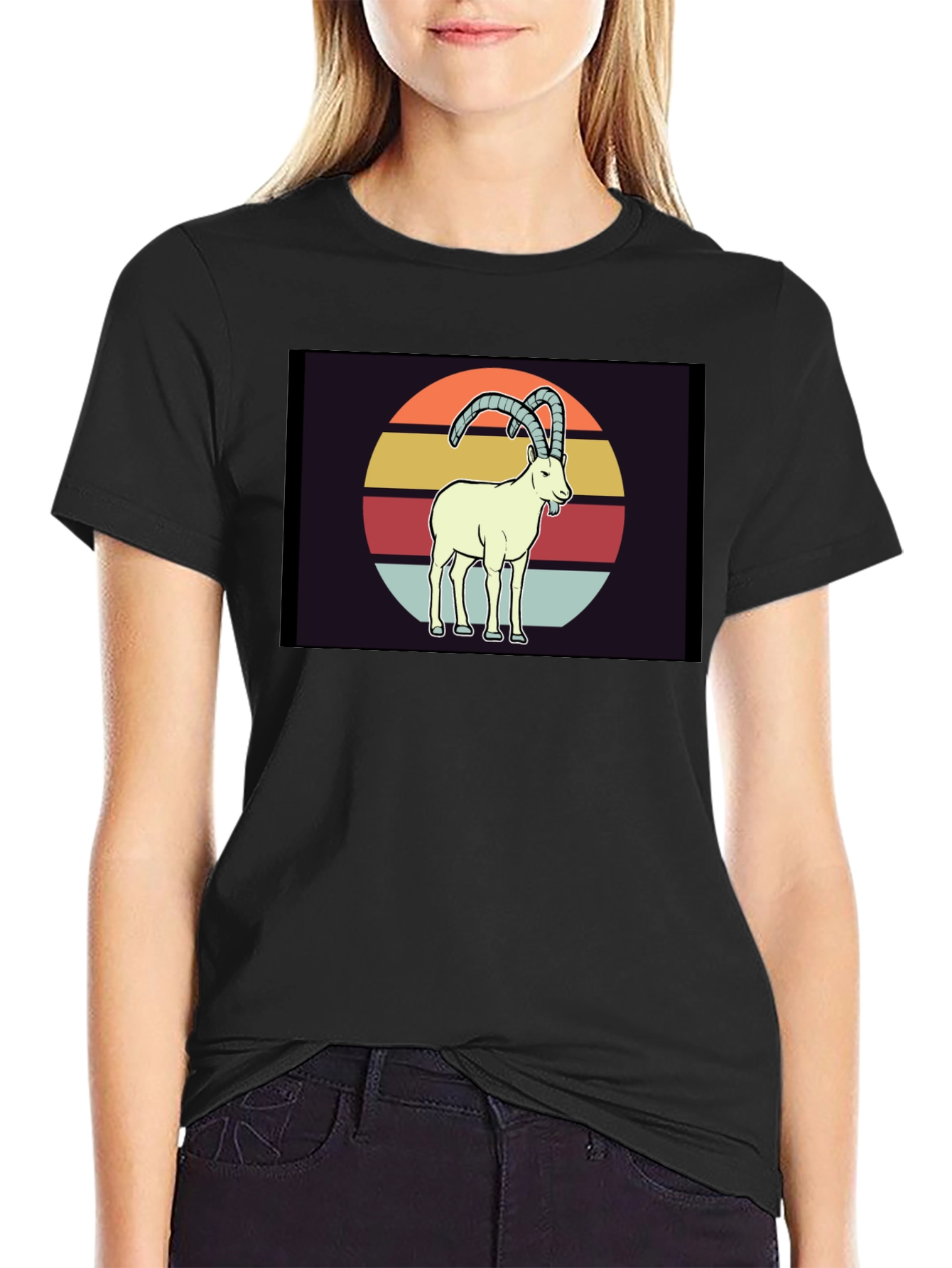 Black Retro Ibex T-Shirt - Vintage Style Goat Tee view 2