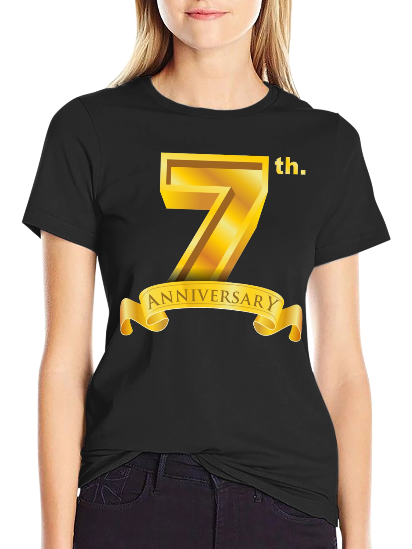Black 7th Anniversary T-Shirt - Golden Design view 2