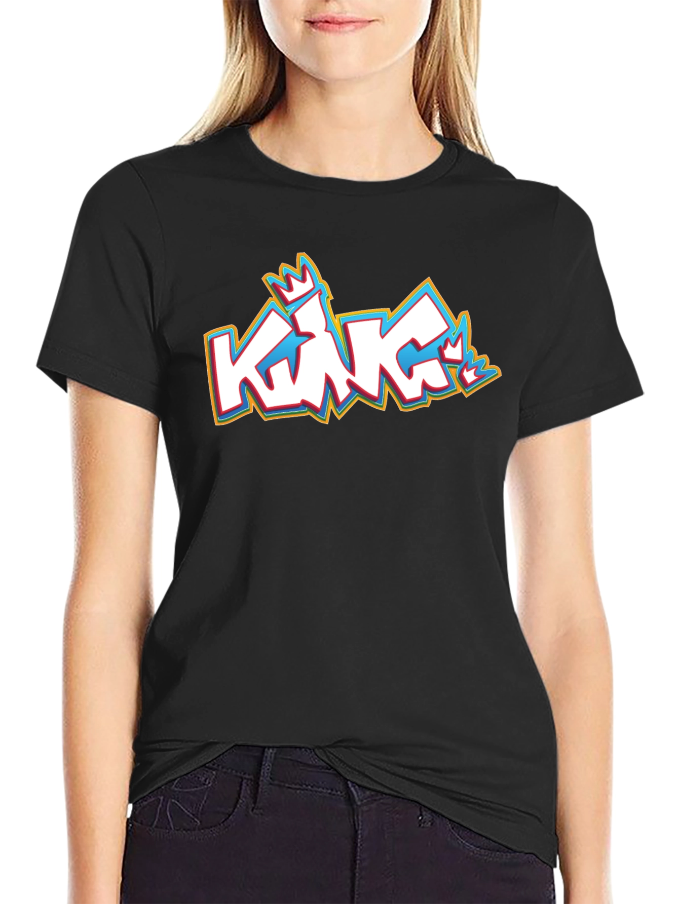 Black King Graffiti Style Black Graphic T-Shirt view 2