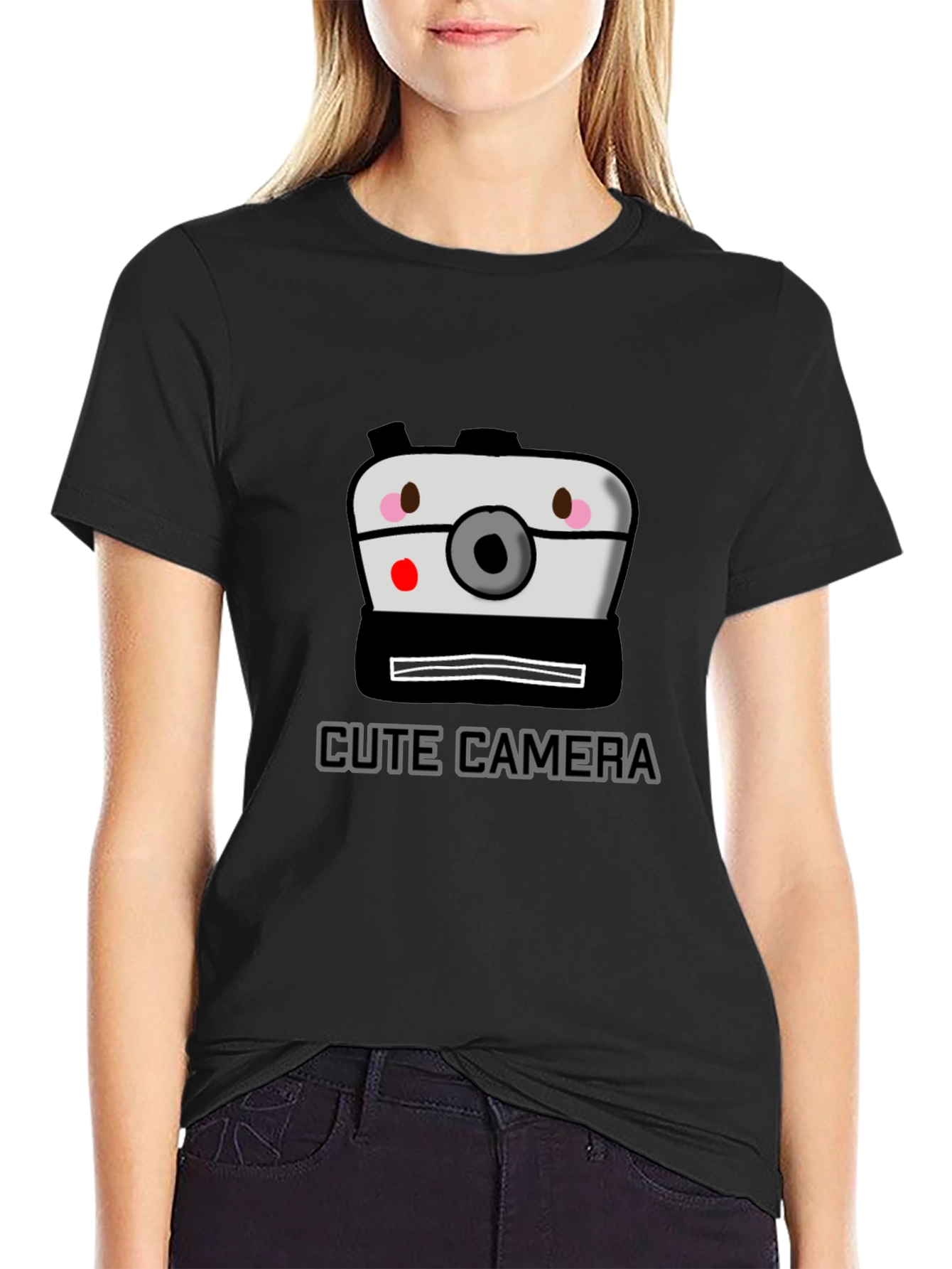 Black Cute Camera Graphic Tee - Fun Photo Shirt view 2