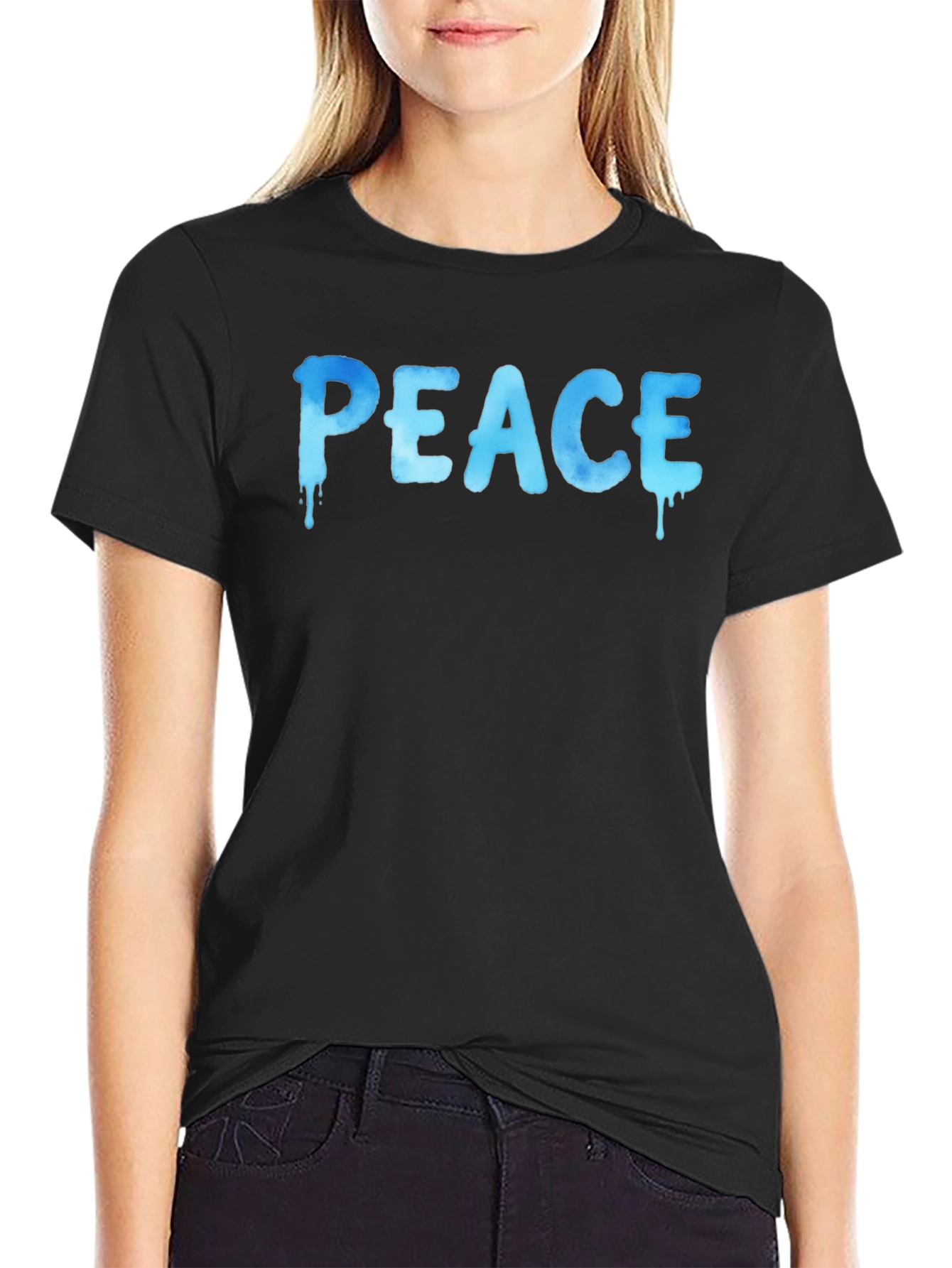 Black Peace Drip Graphic T-Shirt - Cool Casual Tee view 2
