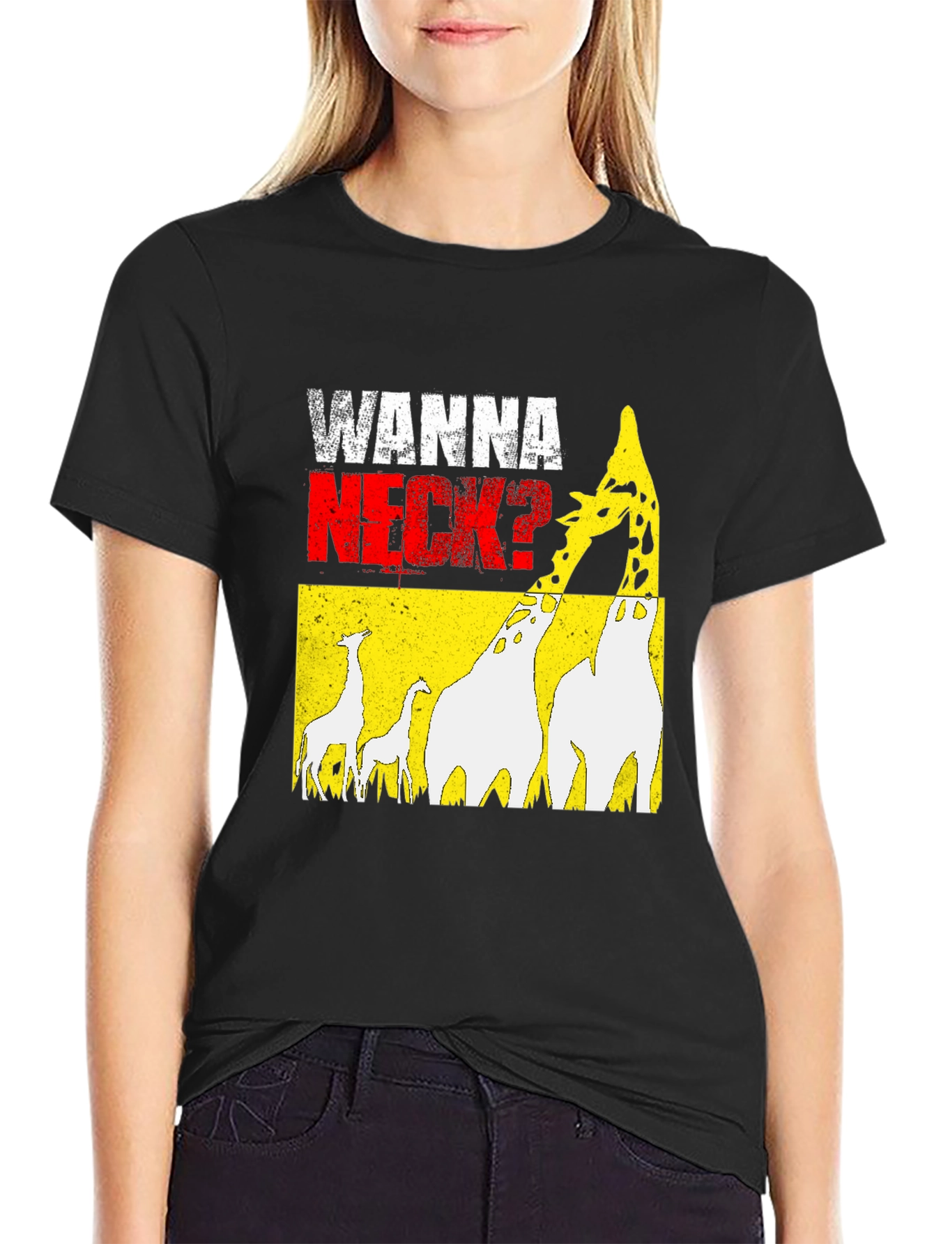 Black Wanna Neck? Giraffe Graphic Print Tee view 2