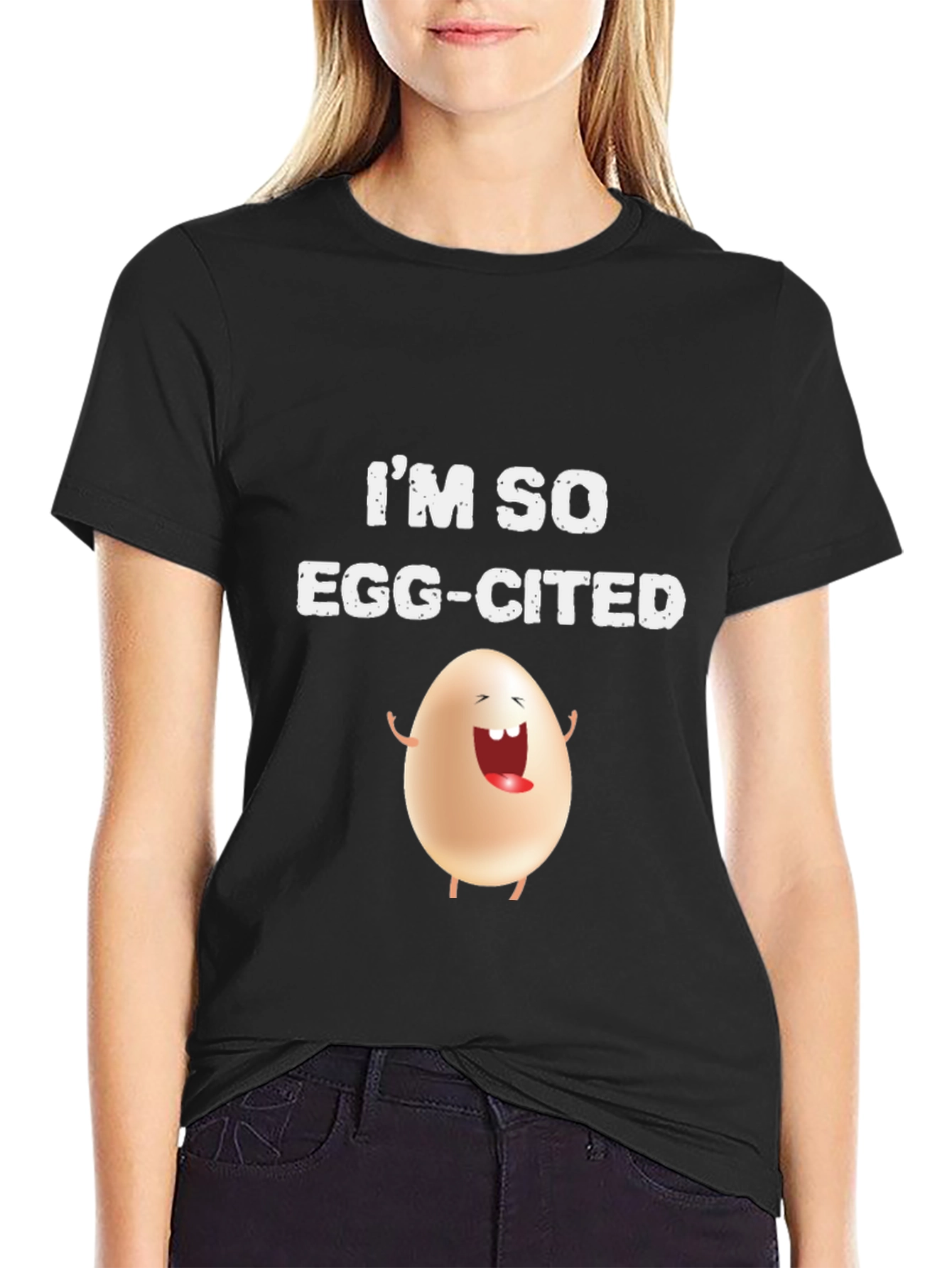 Black Funny Egg-Cited T-Shirt view 2